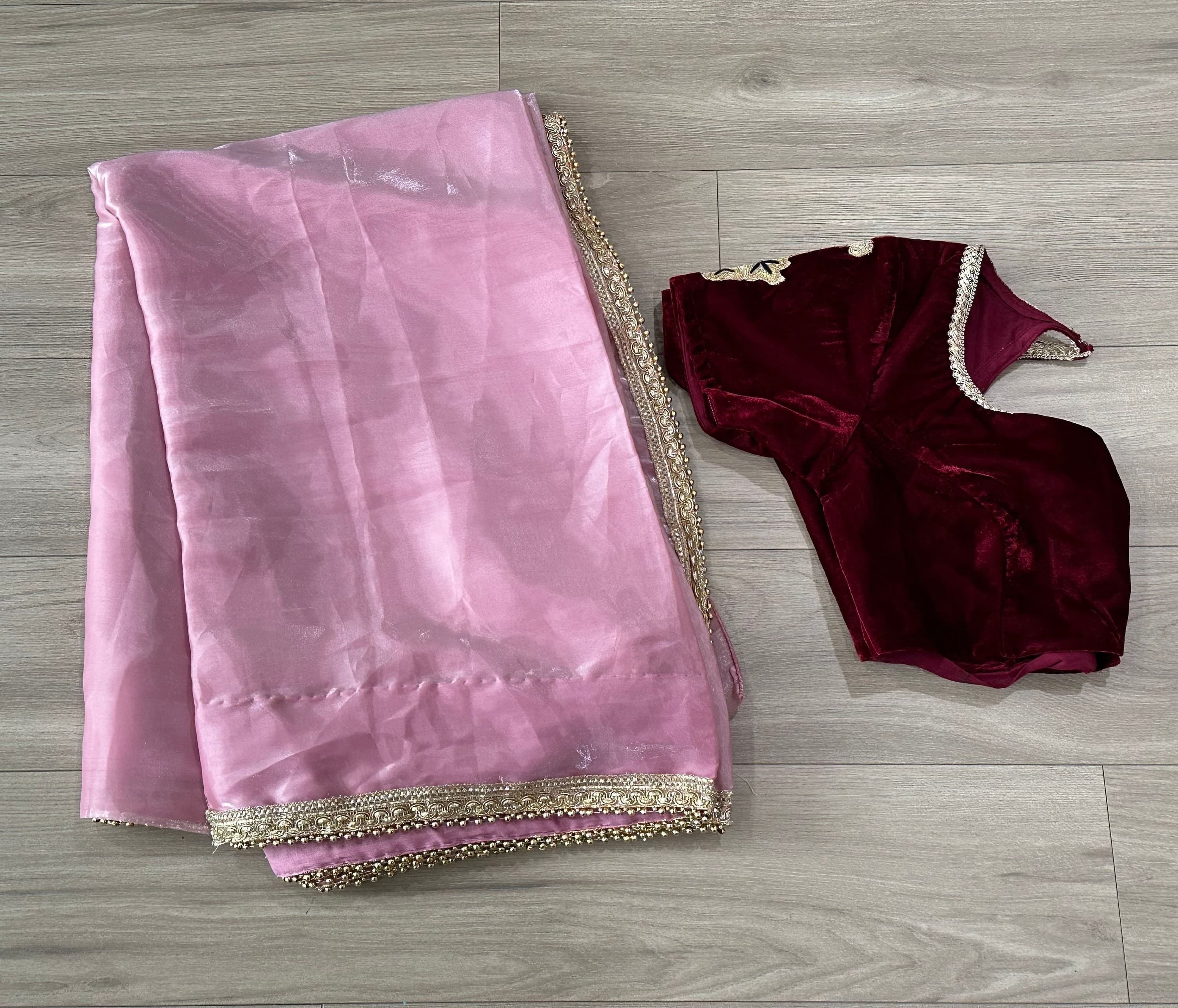 Crush Tissue Saree With Stitched Blouse