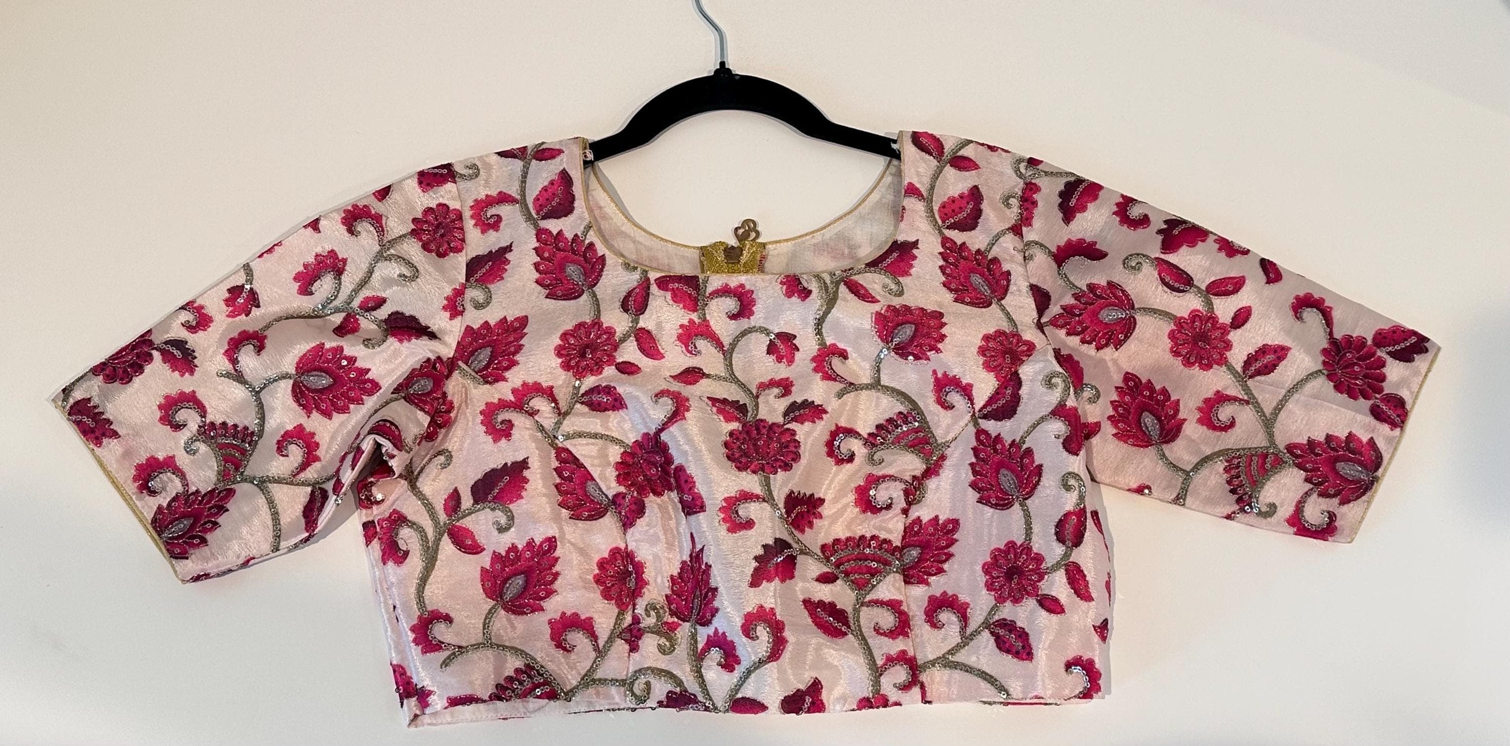 Kalamkari Silk Blouse: Indian Traditional Saree Blouse with Floral Embroidery
