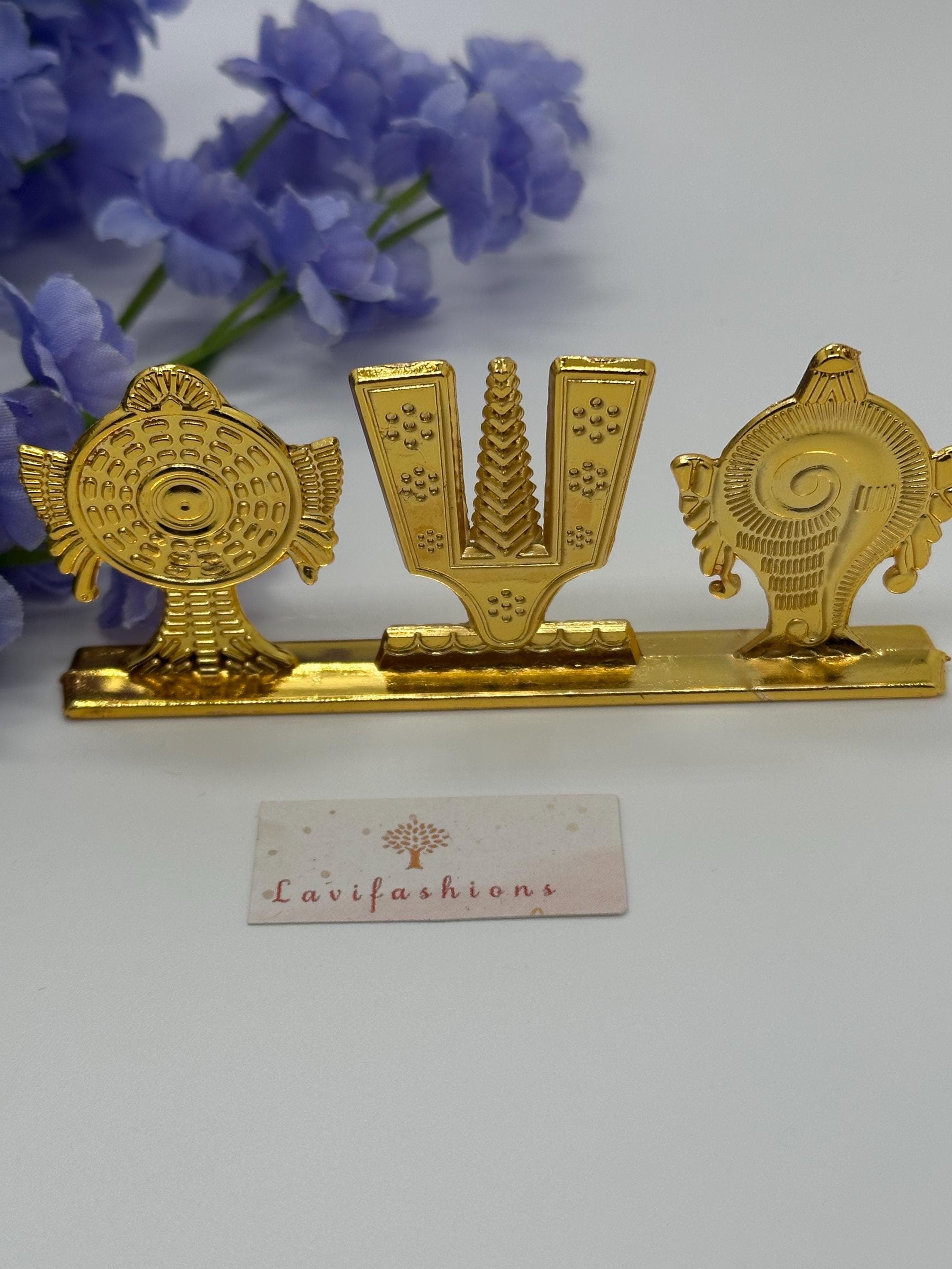 Gold Venkateswara Symbol | Shanku Chakra Namam Metal Idol, Hindu Decor