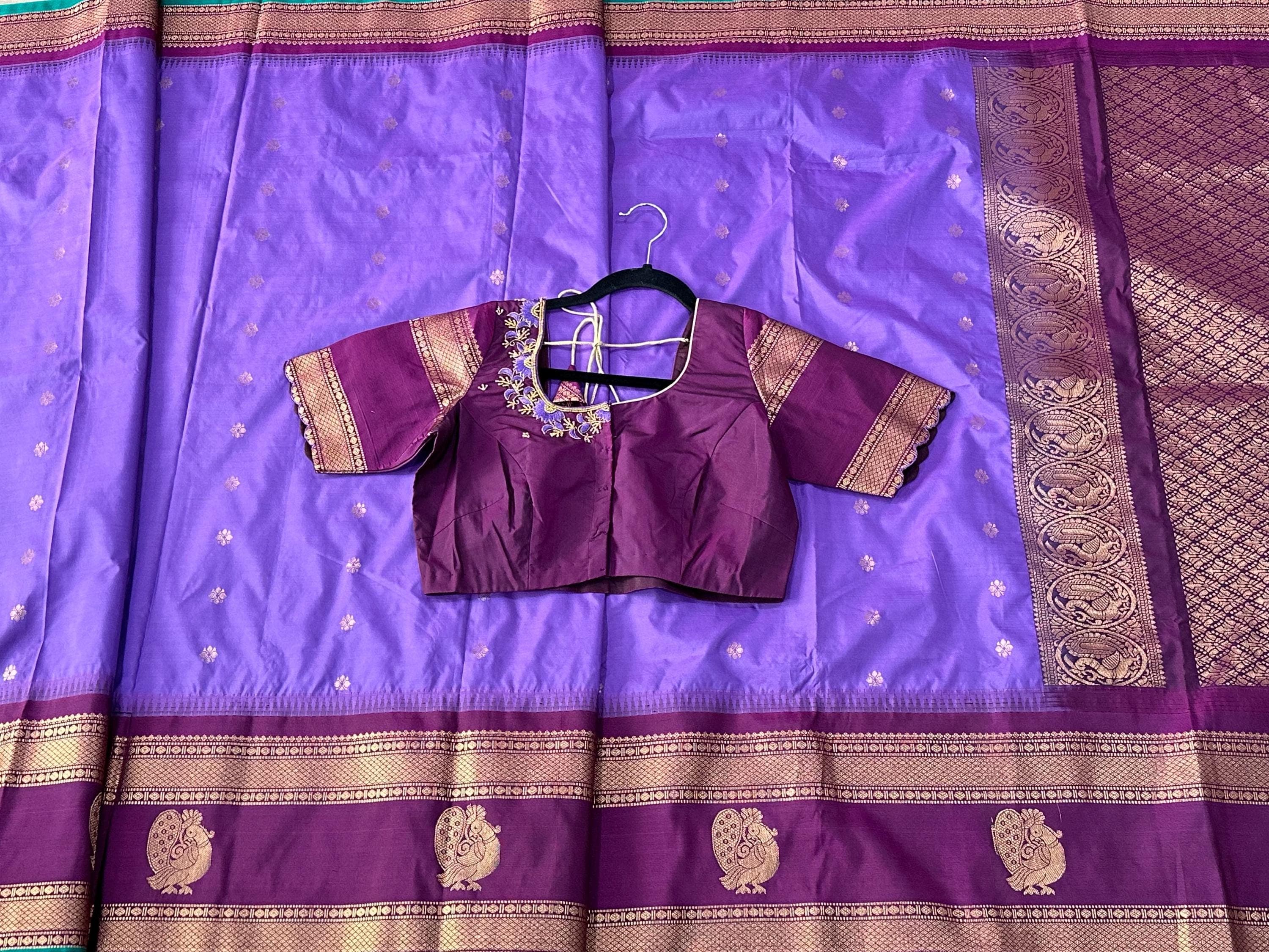 Gadwal Semi Pattu Silk Saree with Maggam Work Blouse | Indian Wedding Saree