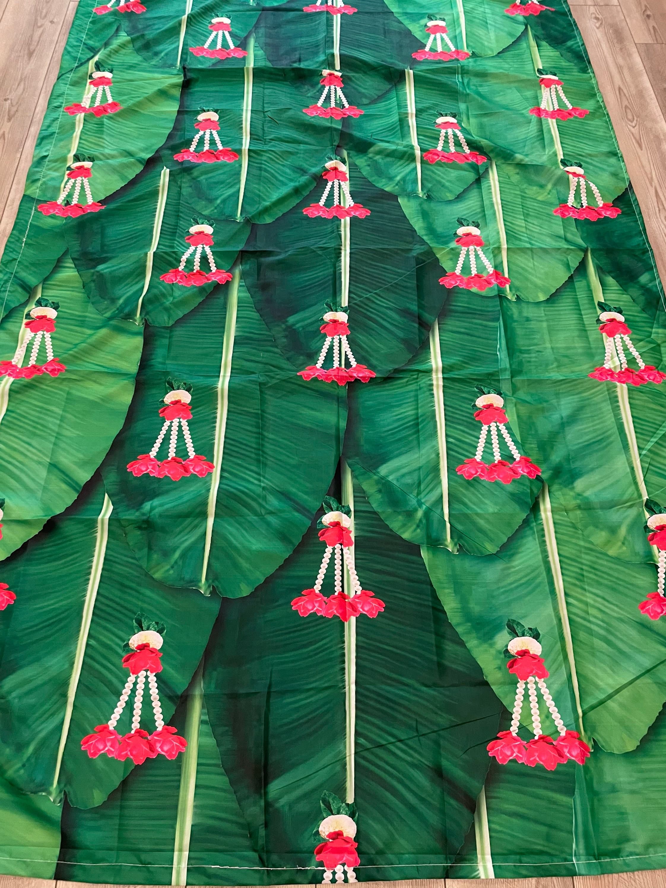 Ethnic Banana Leaf Backdrop, Green Festive Event Decor, Crush Satin Fabric 92”x56”