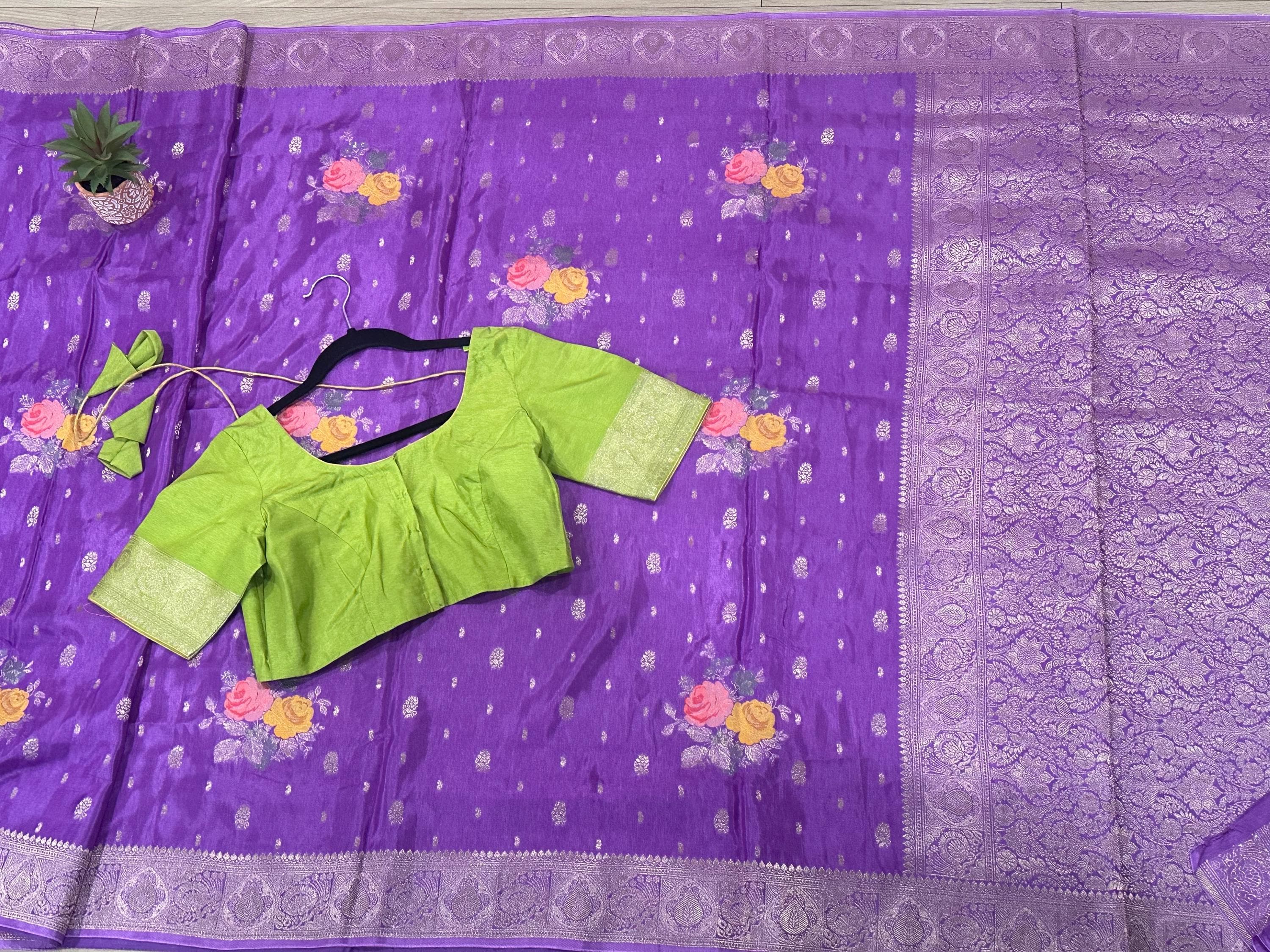 Chinon Mashru Silk Saree With Stitched blouse