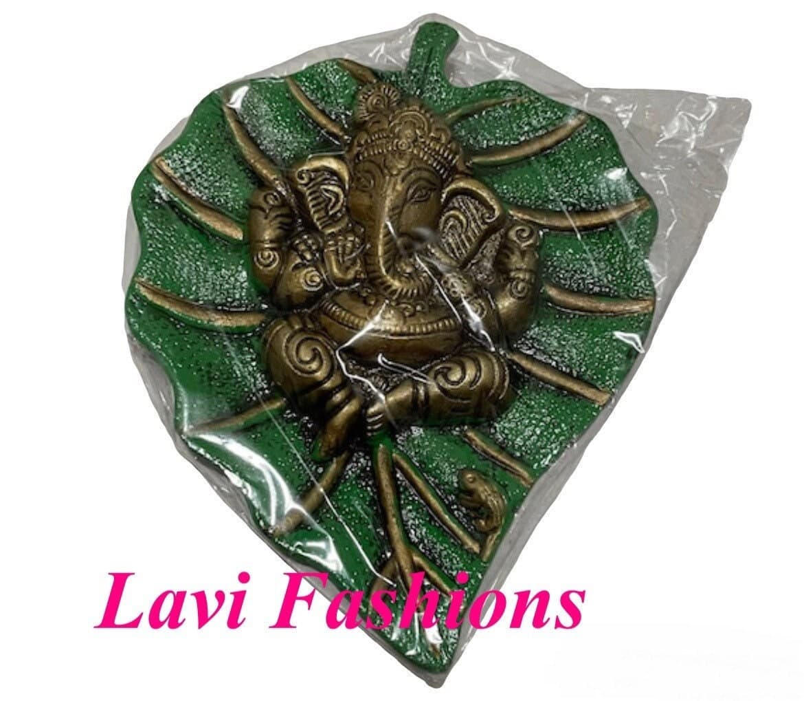 Ganesh Leaf Metal Wall Hanging – Green Indian Door Decor, Festive Art