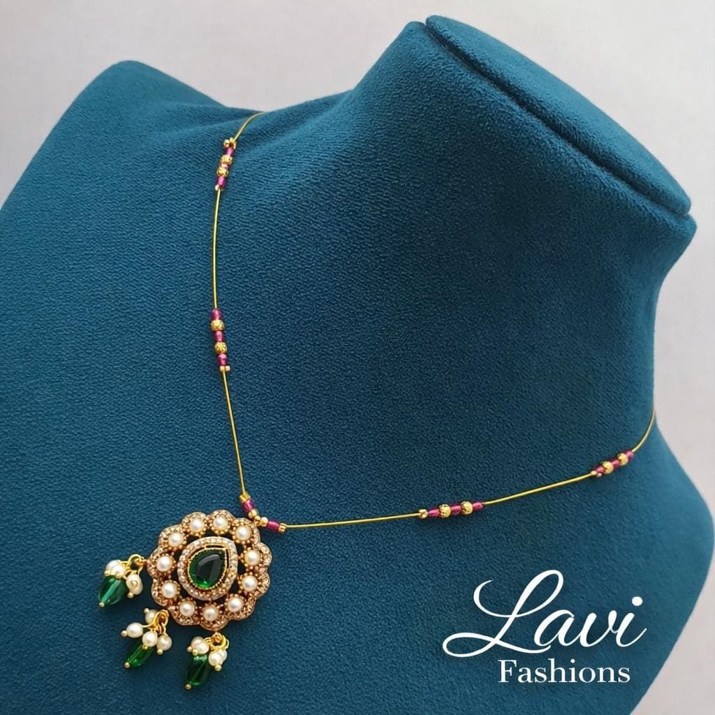 Gold Plated Emerald Pendant Necklace with Pearls and Beads