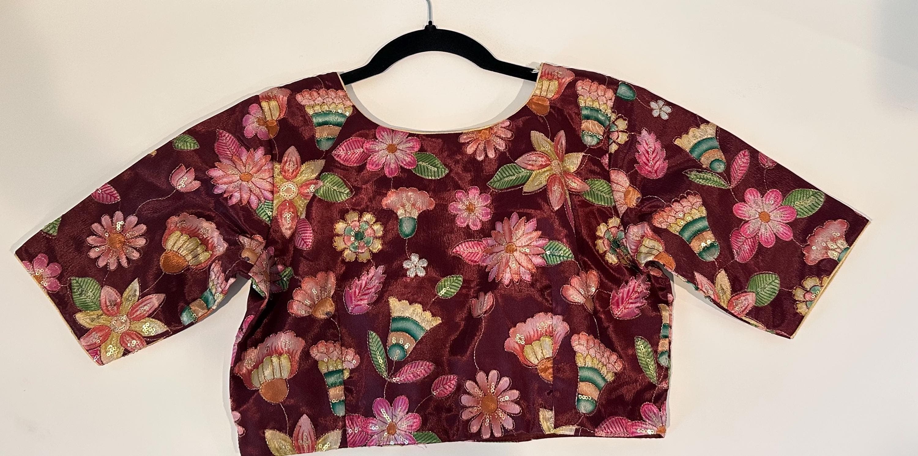Kalamkari Silk Blouse: Indian Traditional Saree Blouse with Floral Embroidery