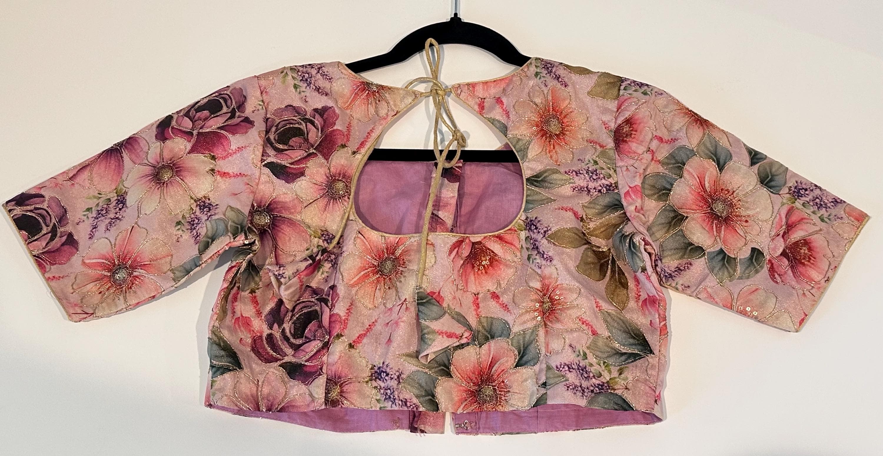 Kalamkari Silk Blouse: Indian Traditional Floral Saree Blouse – Size 36
