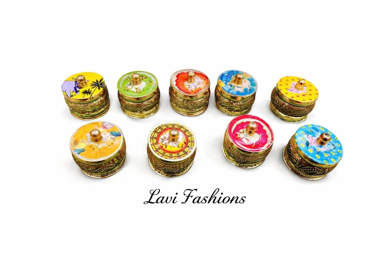 Brass Kumkum Dibbi Set | Traditional Indian Baby Shower Pooja Gifts (Pack of 10)