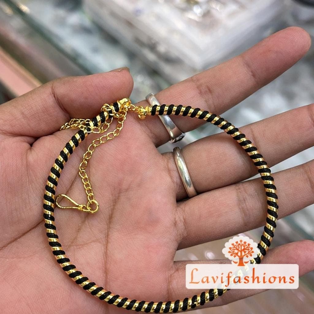Gold and Black Hasli Necklace with Aatached Chain, Indian Traditional Jewelry