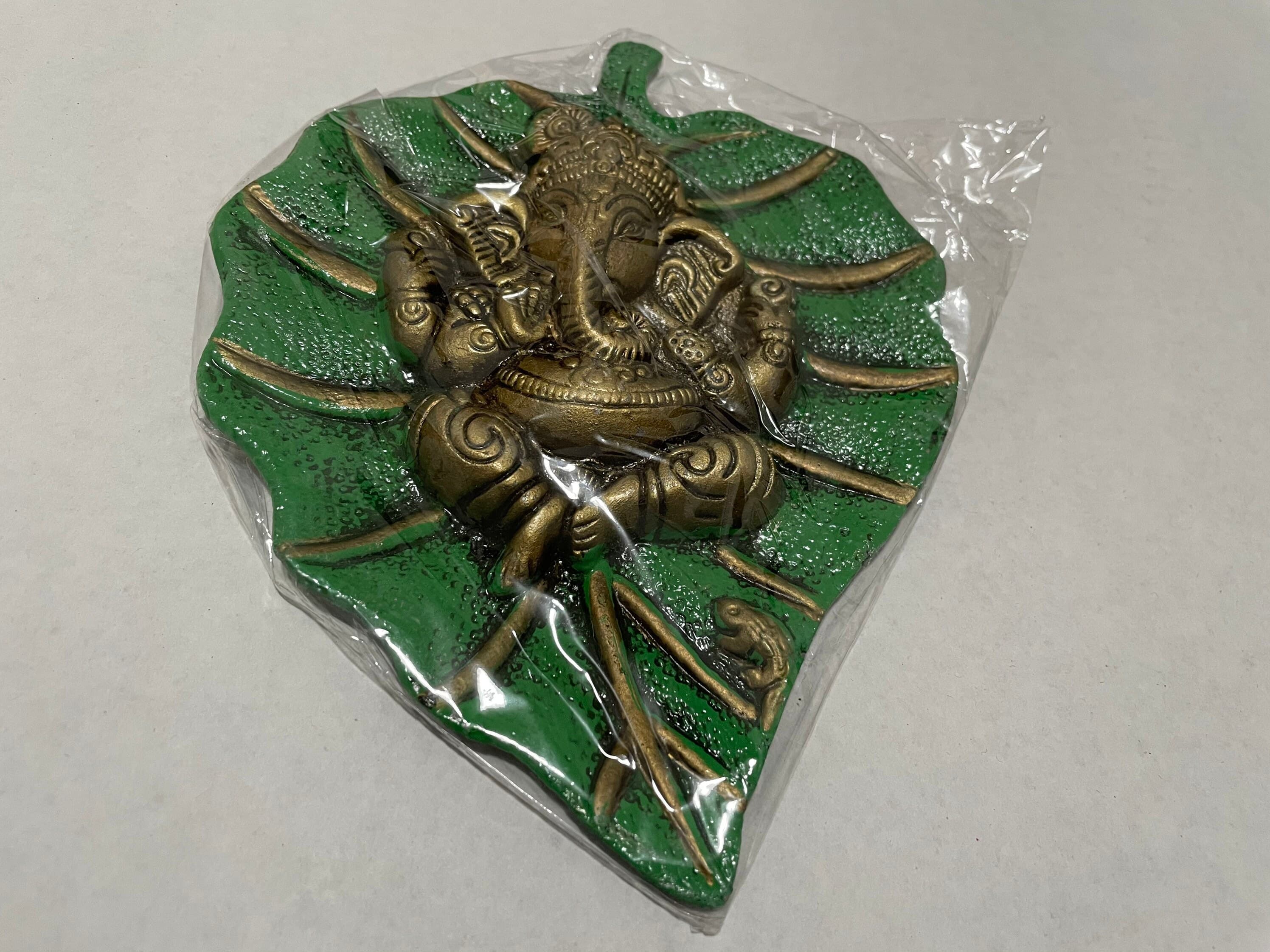 Ganesh Leaf Metal Wall Hanging – Green Indian Door Decor, Festive Art
