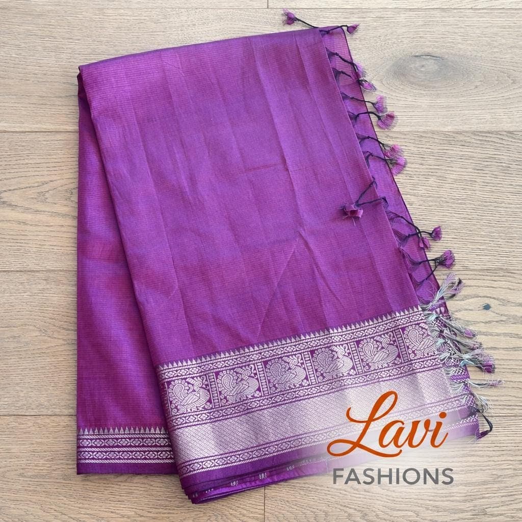 Pure Mangalagiri Handloom Silk Saree | Yellow with Silver Zari Border