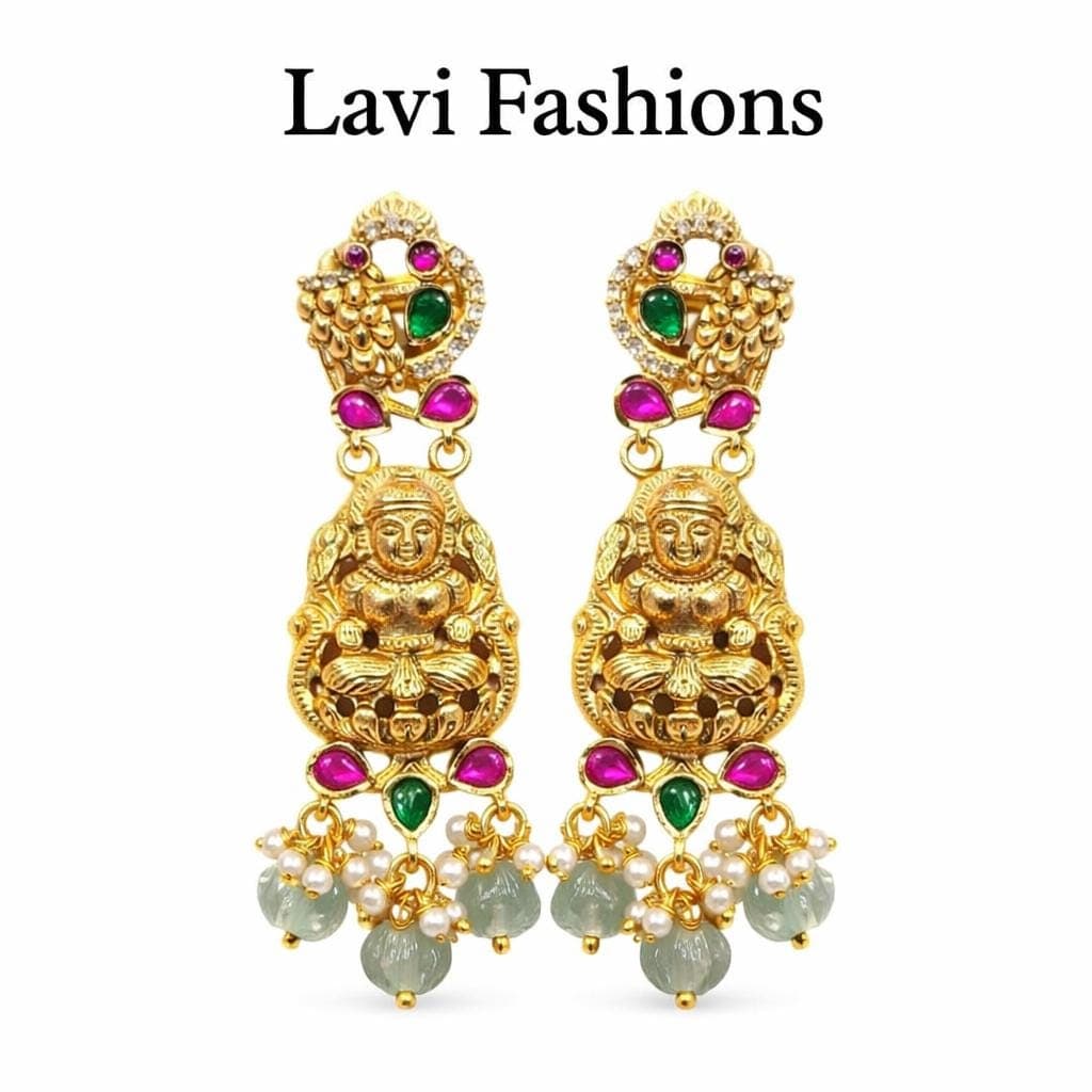 Lakshmi Jadau Kundan Earrings | Temple Jewelry with Pearl Drops