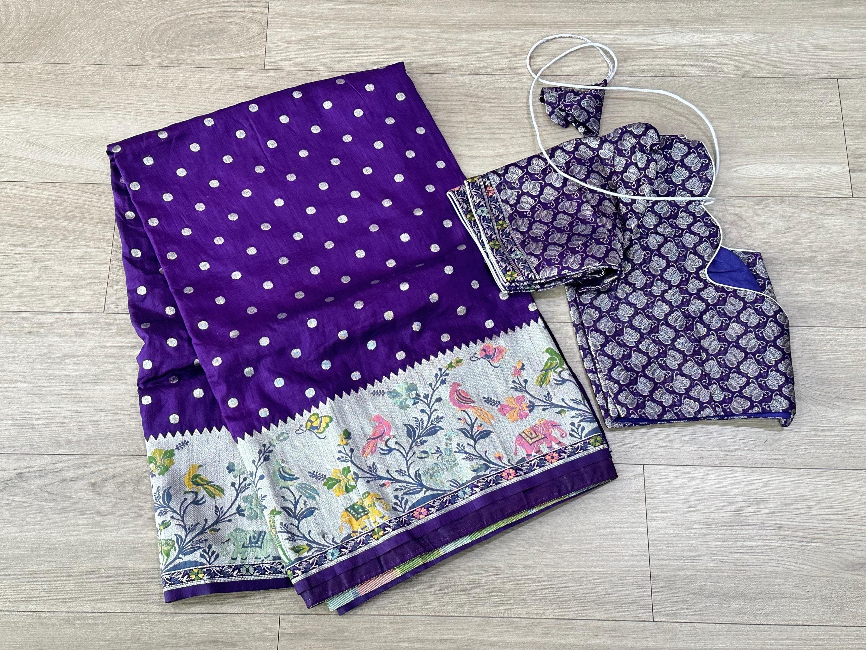 Purple Munga Crepe Saree | Paithani Border, Brocade Blouse