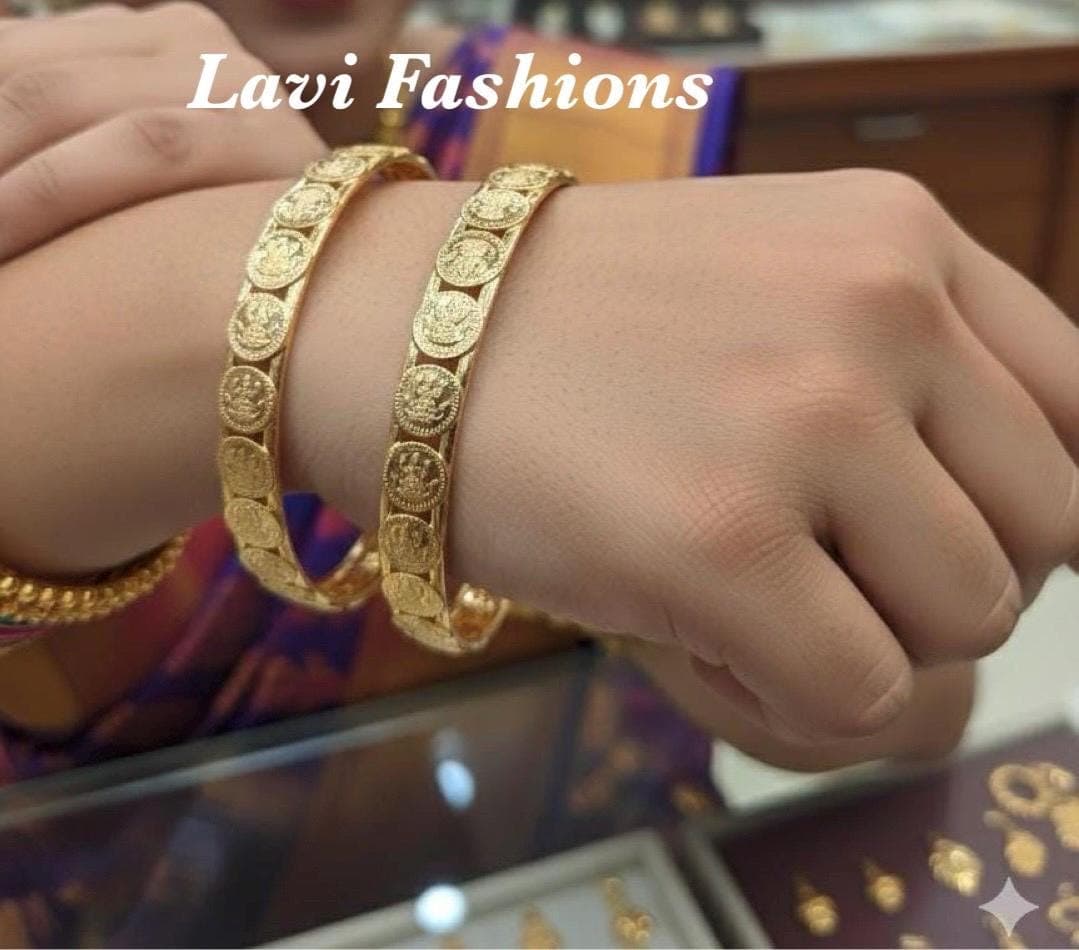 Gold Plated Goddess Laxmi Bangles | Traditional Indian Jewelry (Set of 2)