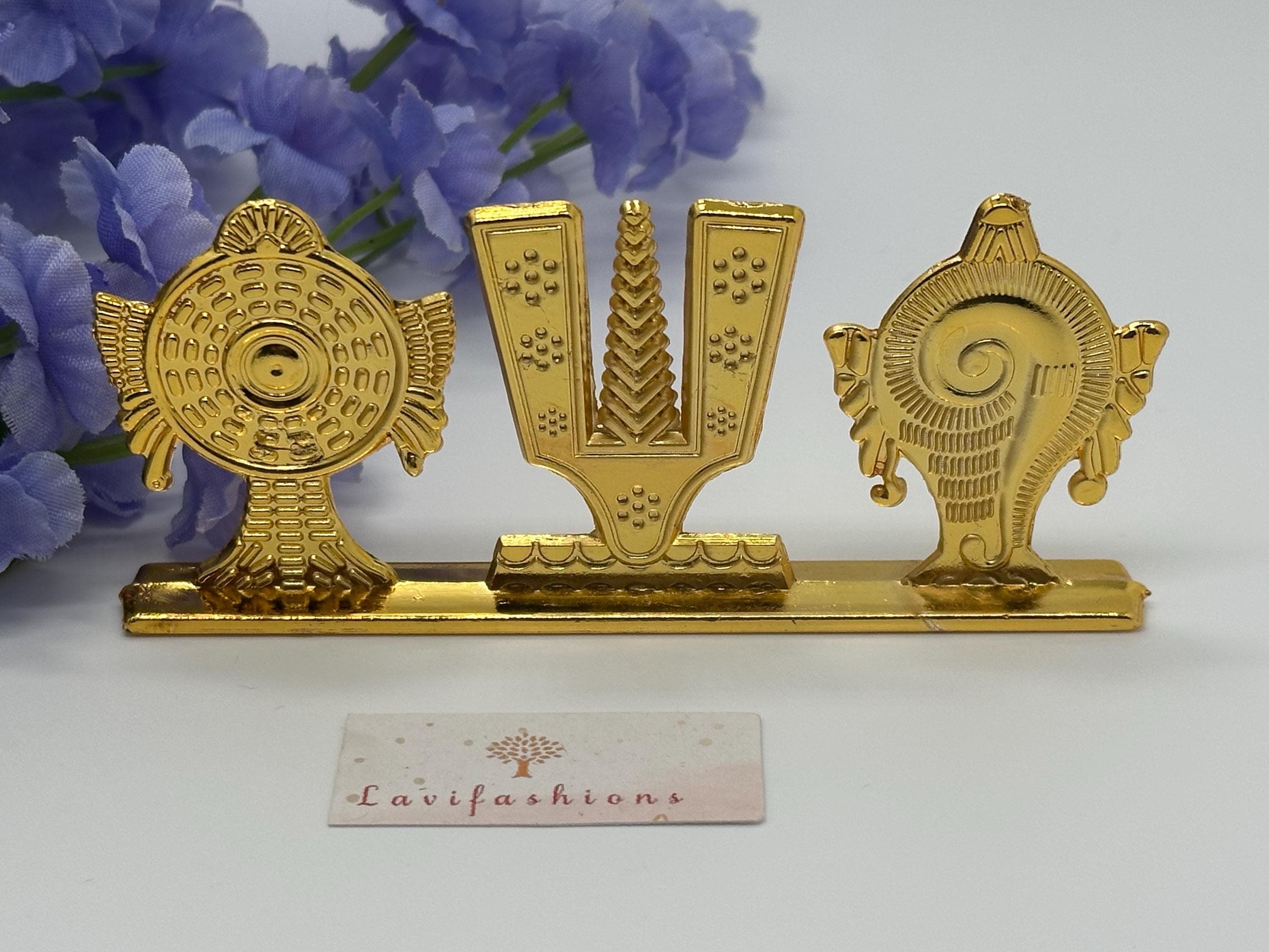 Gold Venkateswara Symbol | Shanku Chakra Namam Metal Idol, Hindu Decor