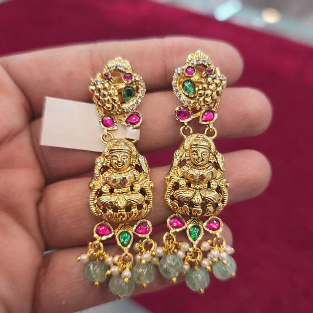 Lakshmi Jadau Kundan Earrings | Temple Jewelry with Pearl Drops