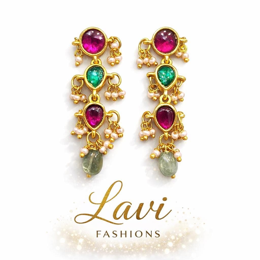 Pink Green Kundan Jadau Earrings | Indian Bridal Pearl Jewelry