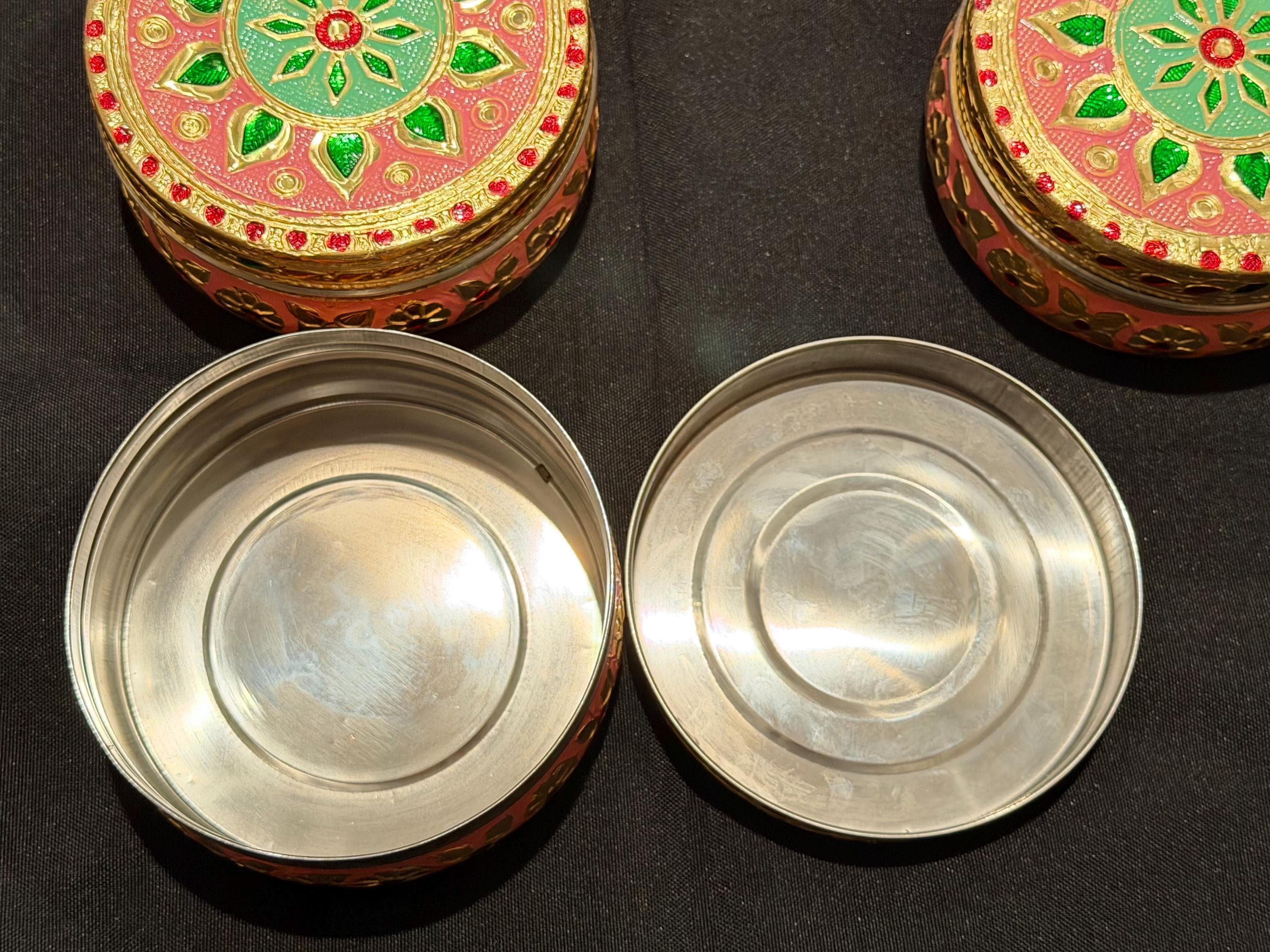 Meenakari Steel Boxes Pack of 10 USA | Indian Wedding Return Gift Bulk | Decorative Container | Thamboolam Favor