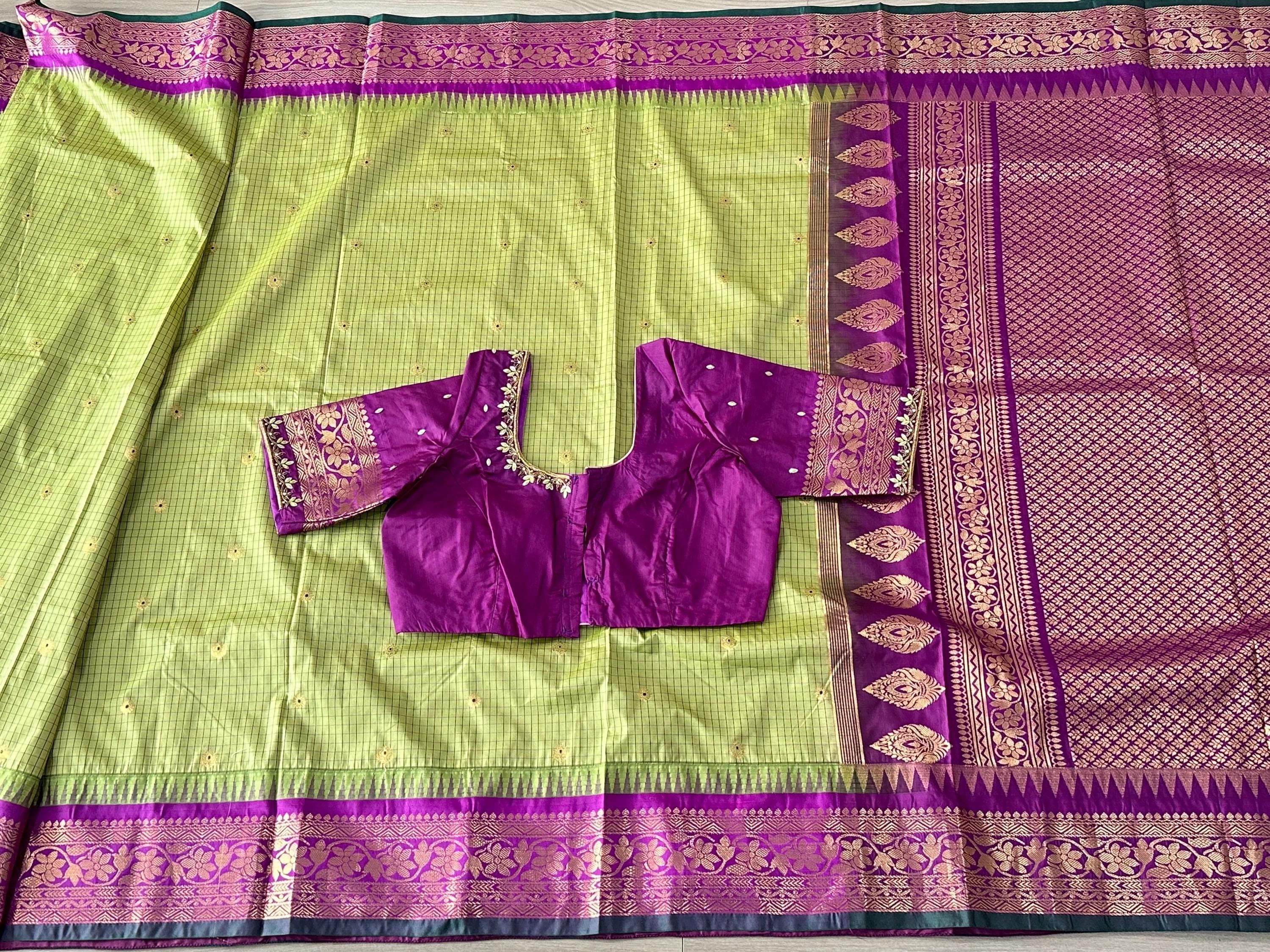 Gadwal Semi Pattu Silk Saree with Maggam Work Blouse | Size 36-42