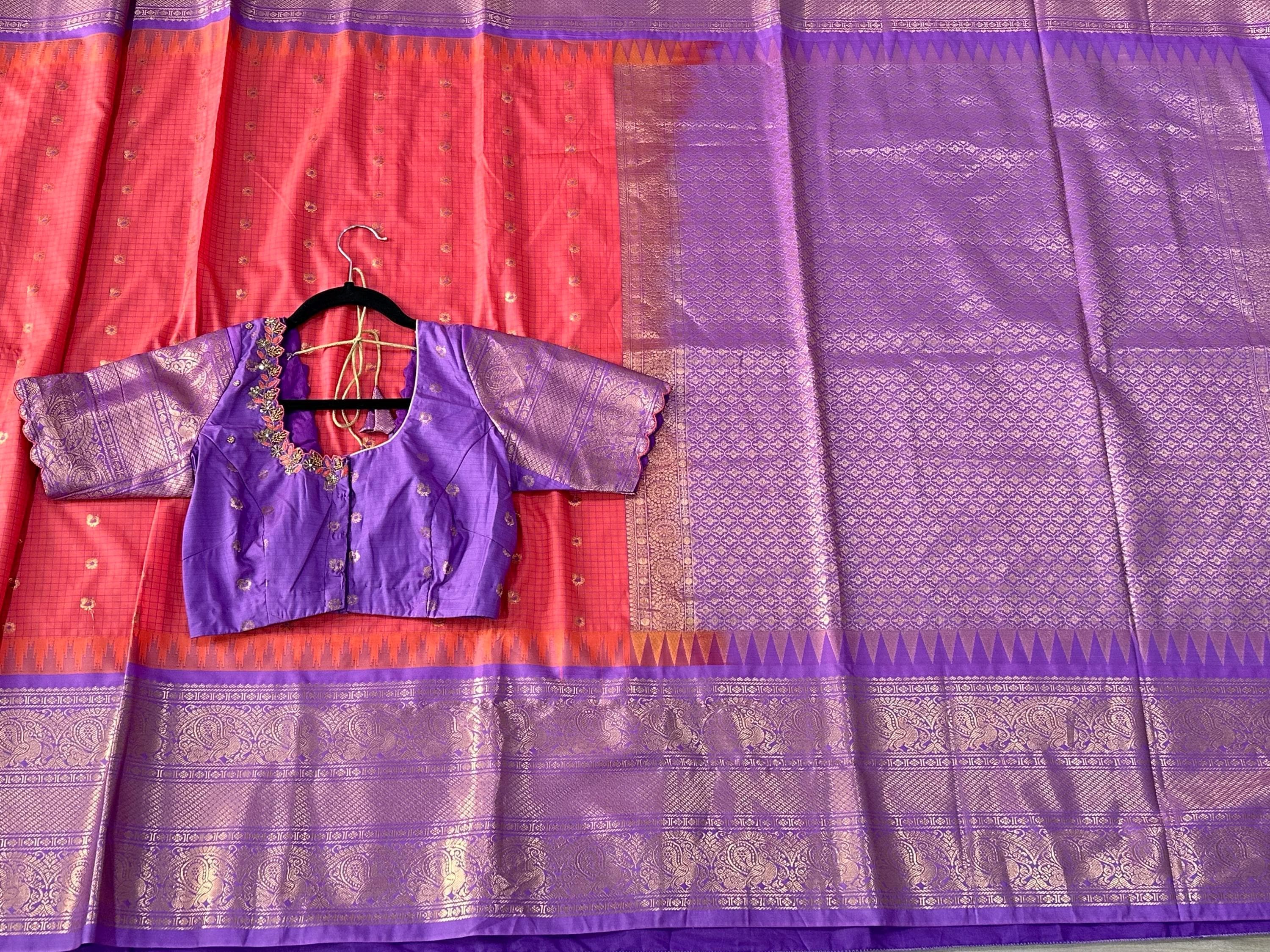 Gadwal Semi Pattu Silk Saree with Maggam Work Blouse | Indian Wedding Wear