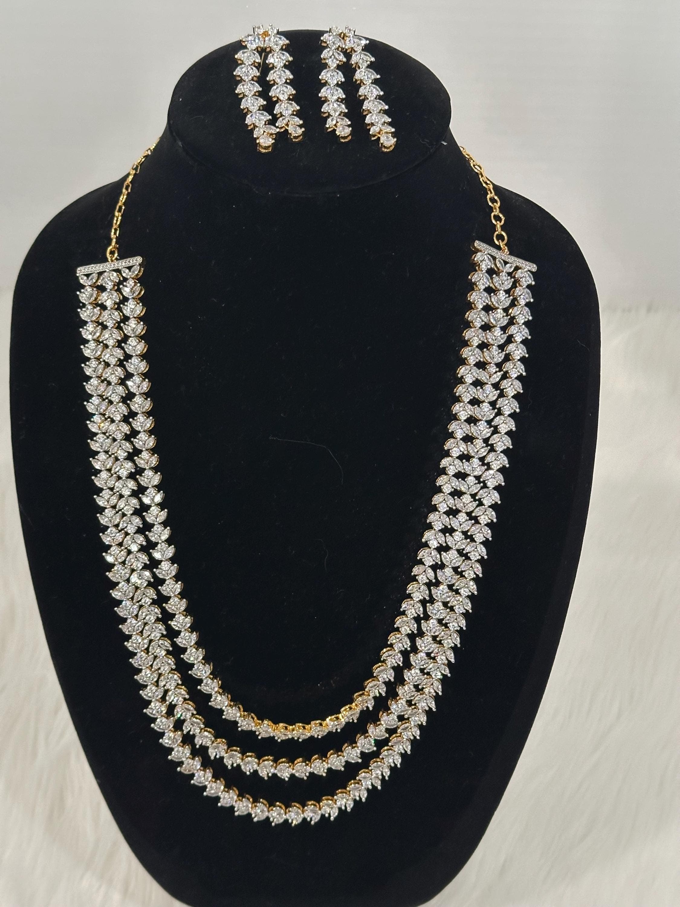 Diamond finish 3 layer haram and earrings/ earrings/ Saree jewelry/ festive/ partywear