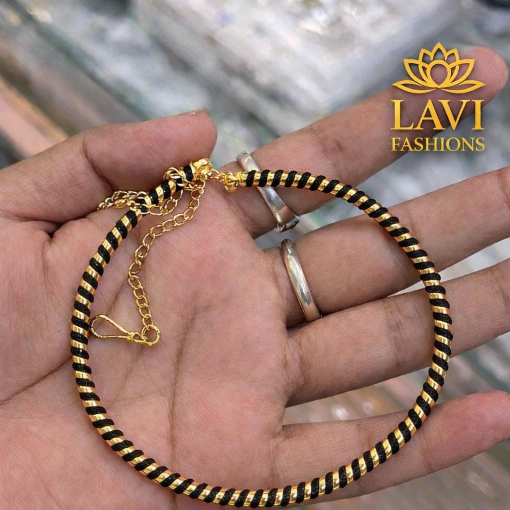 Gold and Black Hasli Necklace with Aatached Chain, Indian Traditional Jewelry