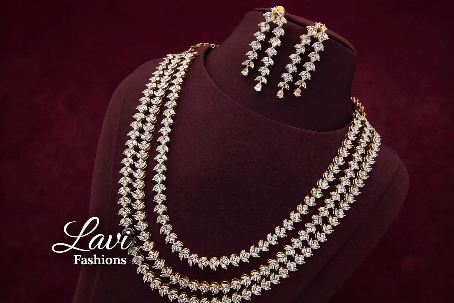 Diamond finish 3 layer haram and earrings/ earrings/ Saree jewelry/ festive/ partywear