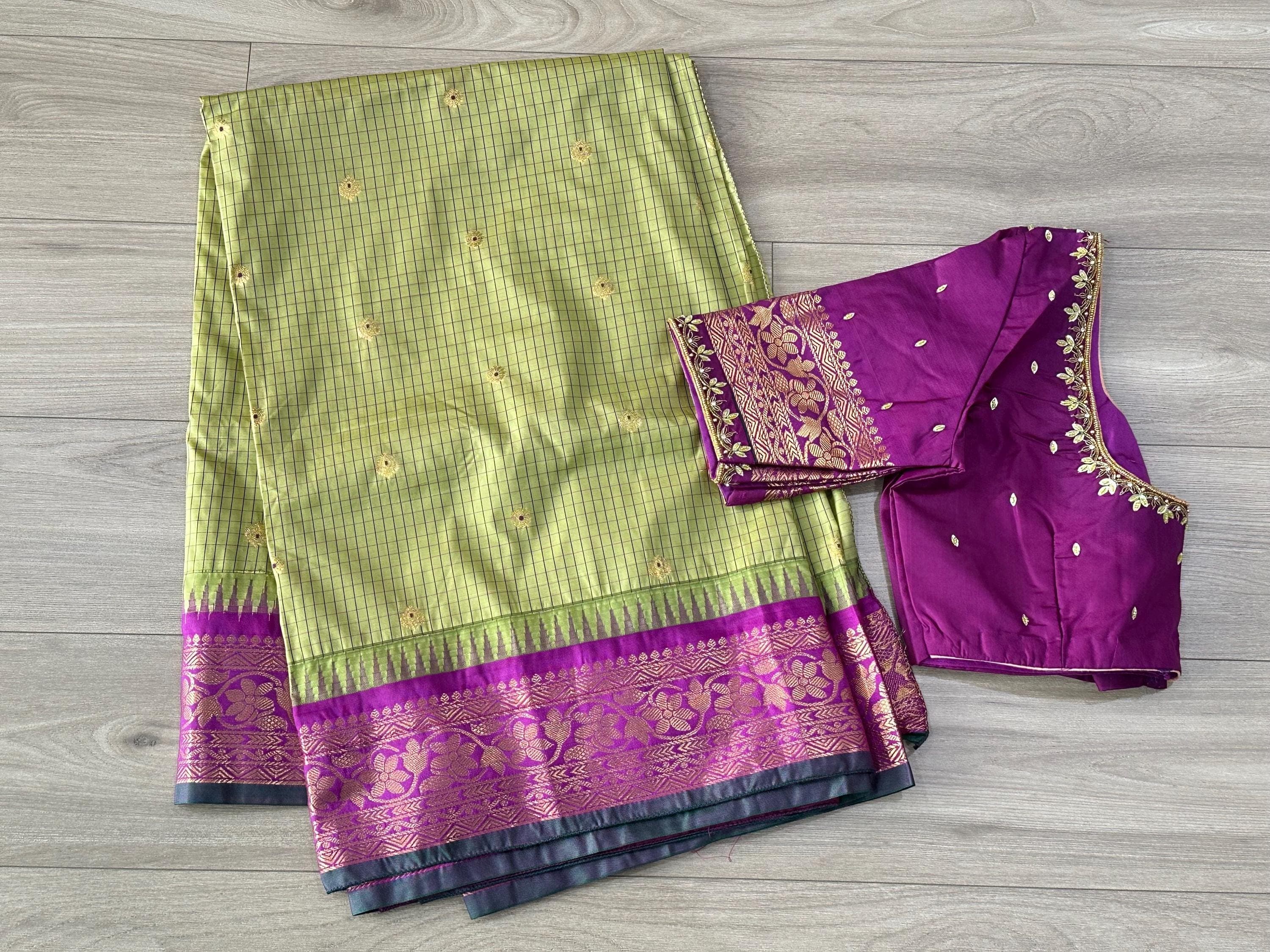 Gadwal Semi Pattu Silk Saree with Maggam Work Blouse | Size 36-42