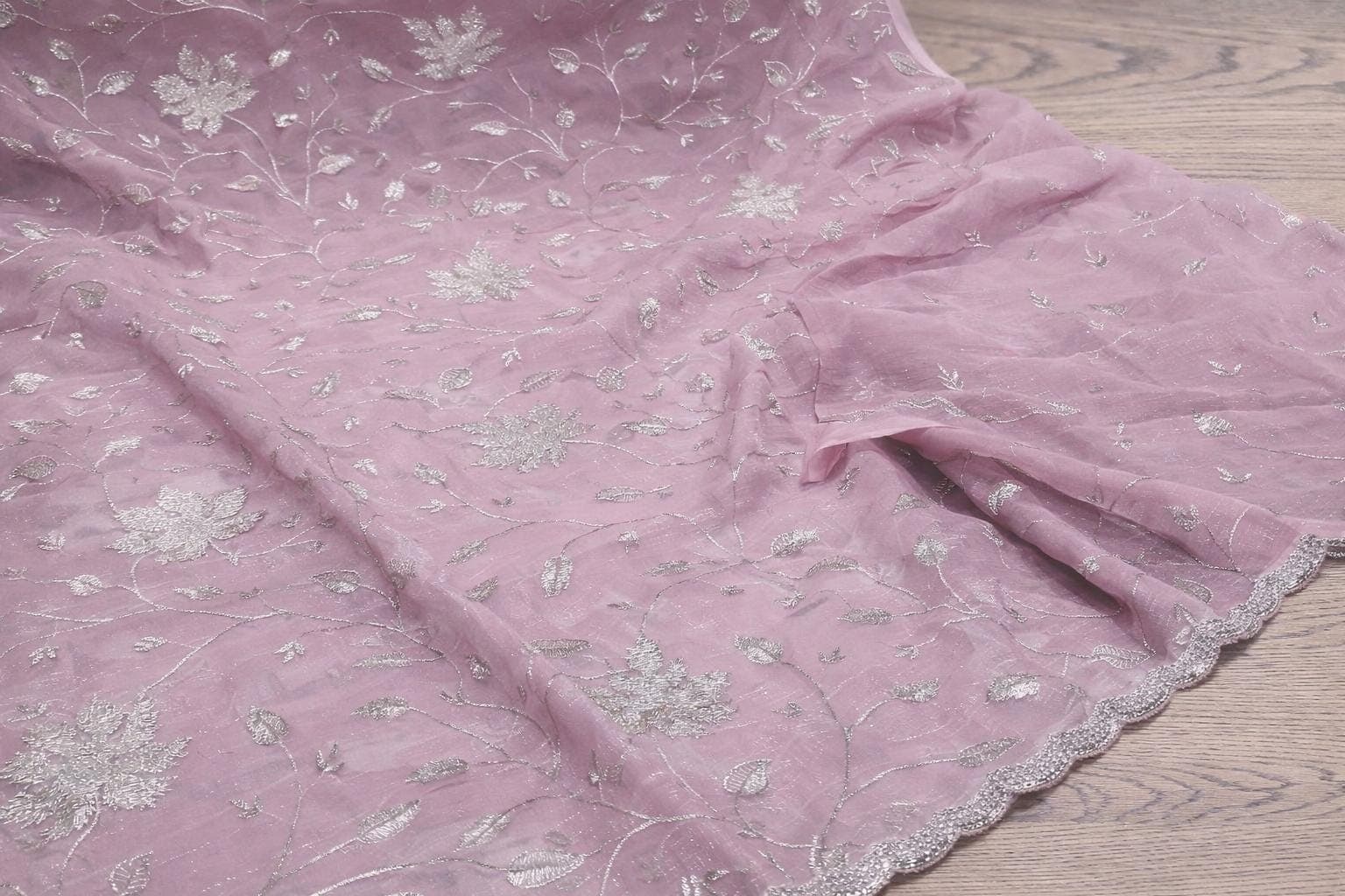 Pastel Pink Designer Saree with Silver Embroidery Work | Party Wear Saree