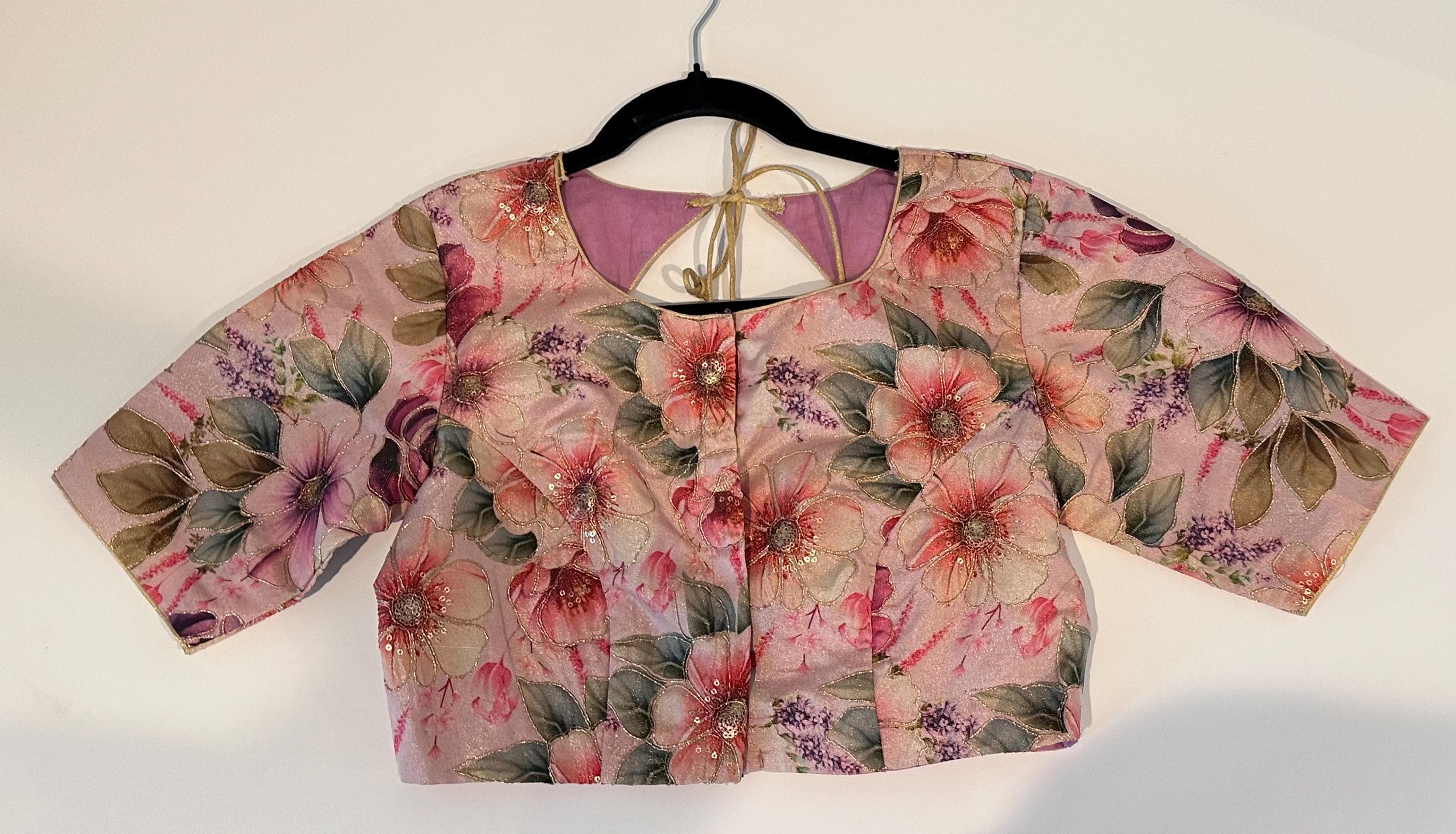 Kalamkari Silk Blouse: Indian Traditional Floral Saree Blouse – Size 36