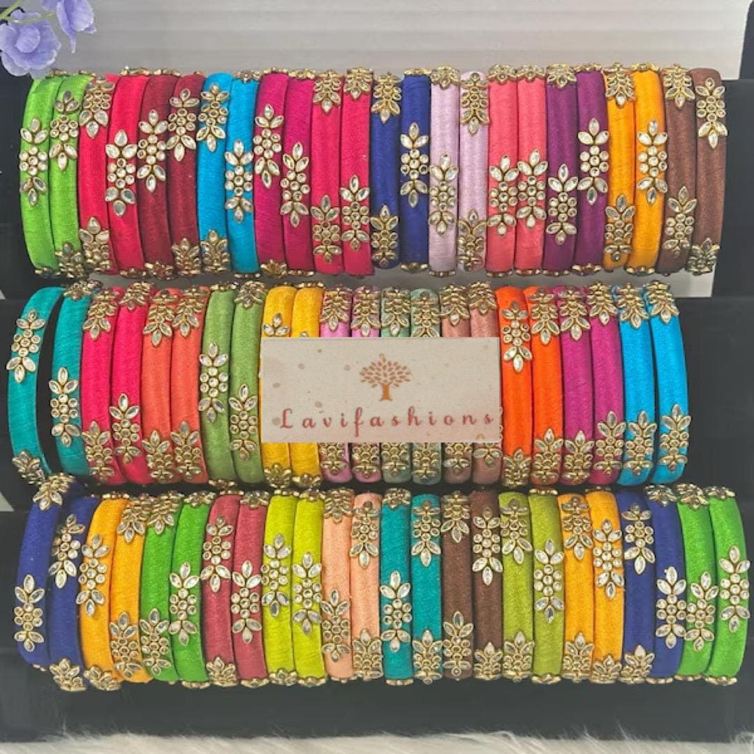 Handmade Silk Thread Bangles | Indian Wedding Jewelry | Saree Accessories | Bridal Bangles | Festive Gift for Her | Kundan Bangles