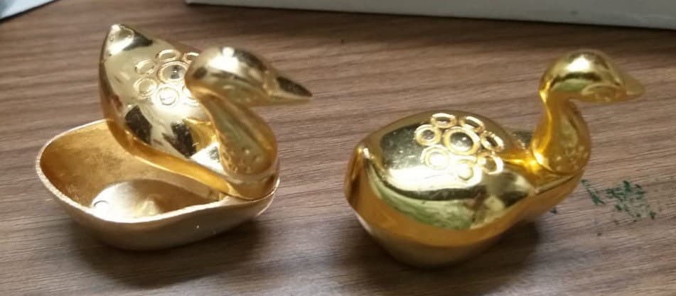 Gold Duck Kumkum Holder | Indian Ethnic Haldi Thamboolam Return Gift (2 inch)
