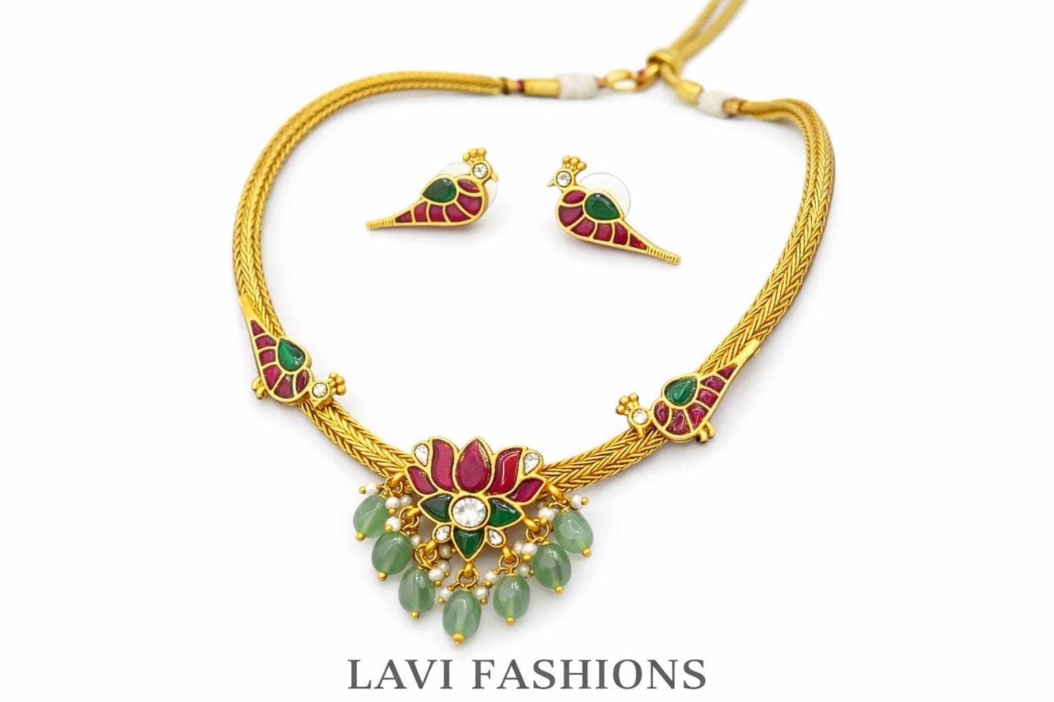 Jadau Kundan Necklace with Earrings | Peacock Design Jewelry | Indian Gold Look Jewelry Set