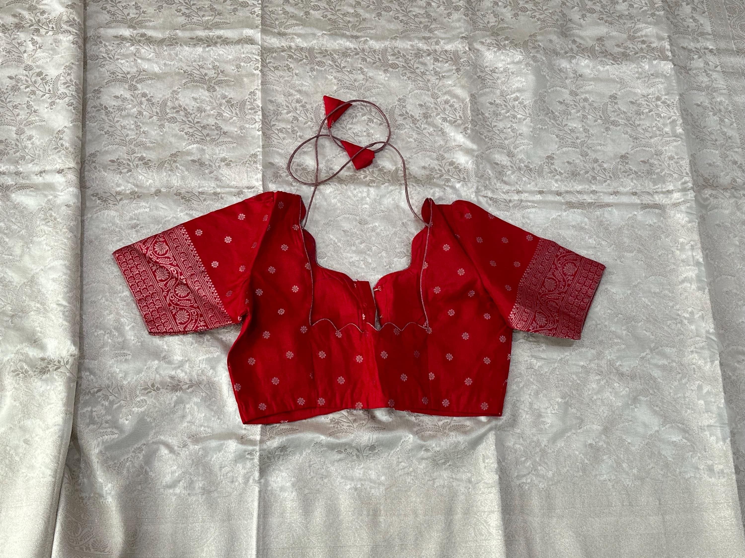 Floral Weaving Banarasi Saree | Off-White and Red, Soft Fabric