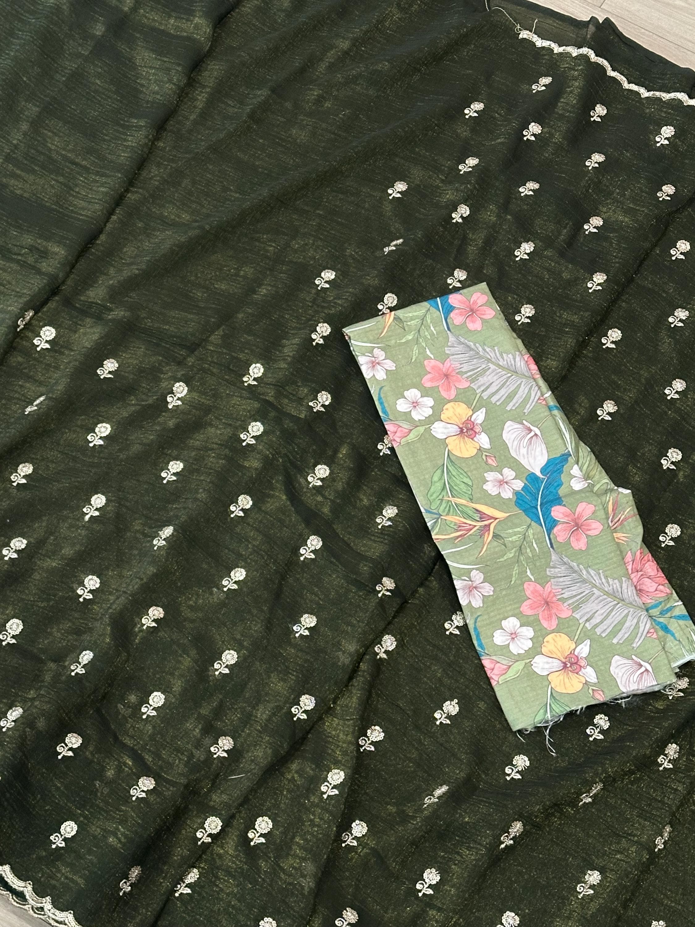 Tissue Chiffon Saree With Unstitched Blouse Piece