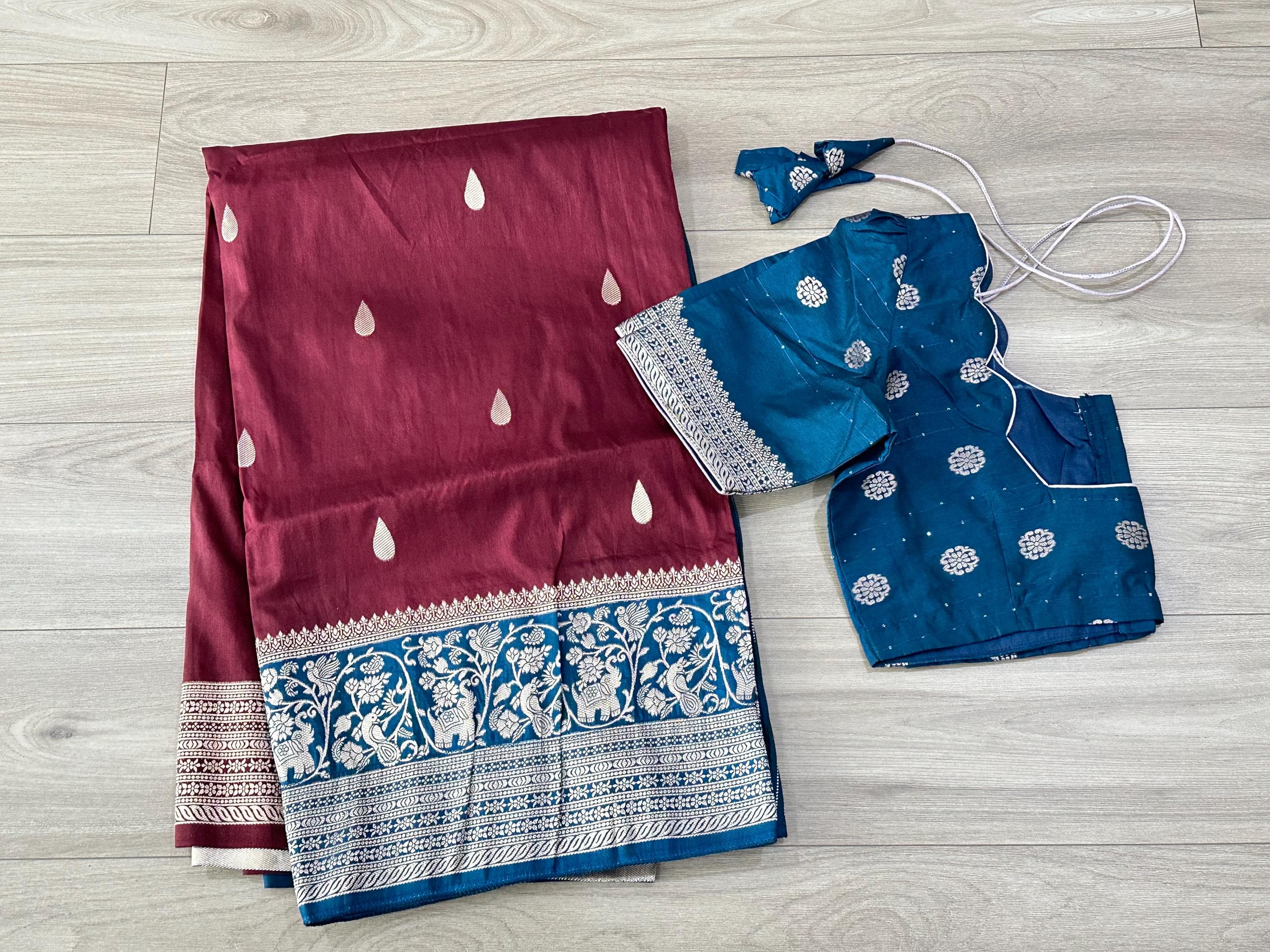 Banarasi Raw Mango Saree with Raindrop Design | Soft Fabric | Festive, Wedding, Party Wear | Traditional Indian Saree