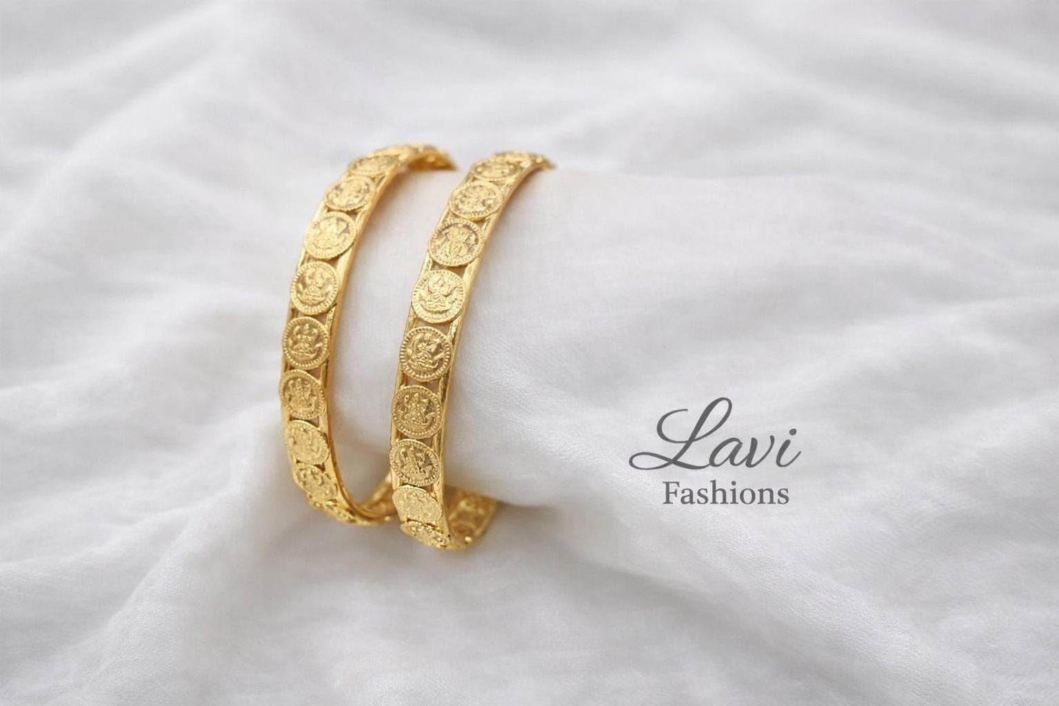 Gold Plated Goddess Laxmi Bangles | Traditional Indian Jewelry (Set of 2)