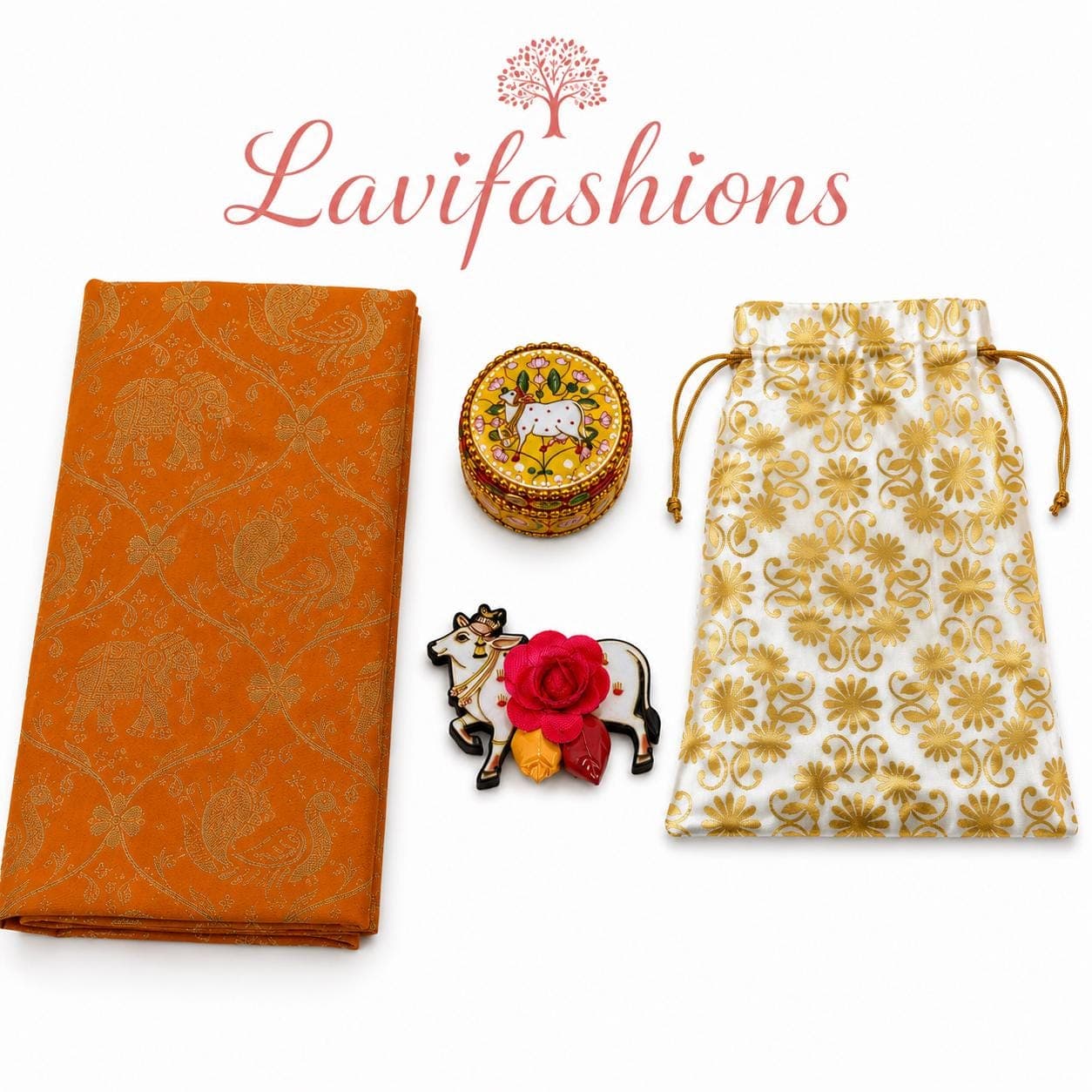 Pichwai Cow Haldi Kumkum Gift Set USA | Banaras Blouse + Potli Bag | South Indian Wedding Return Gift Bulk | Thamboolam Favor