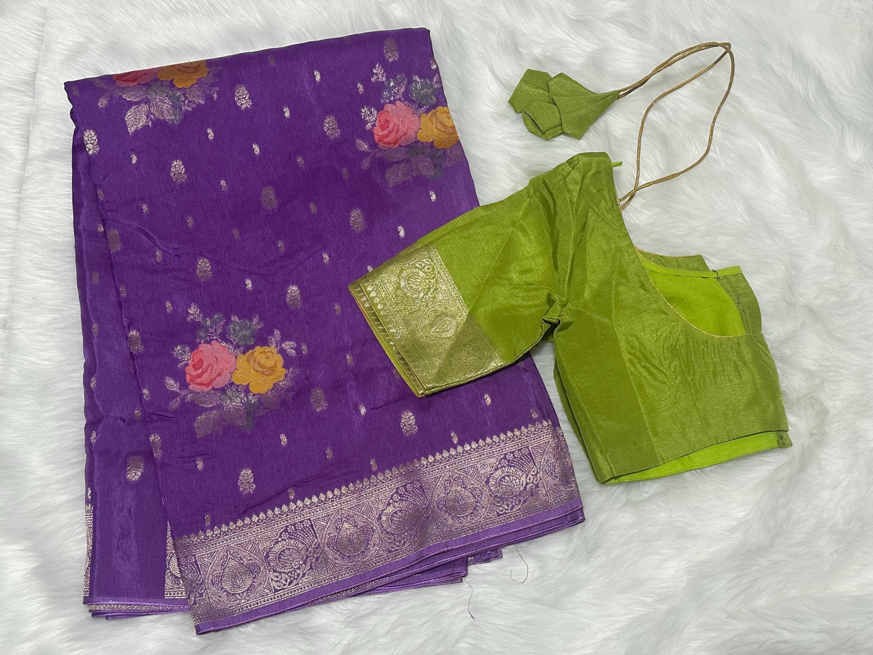 Chinon Mashru Silk Saree With Stitched blouse