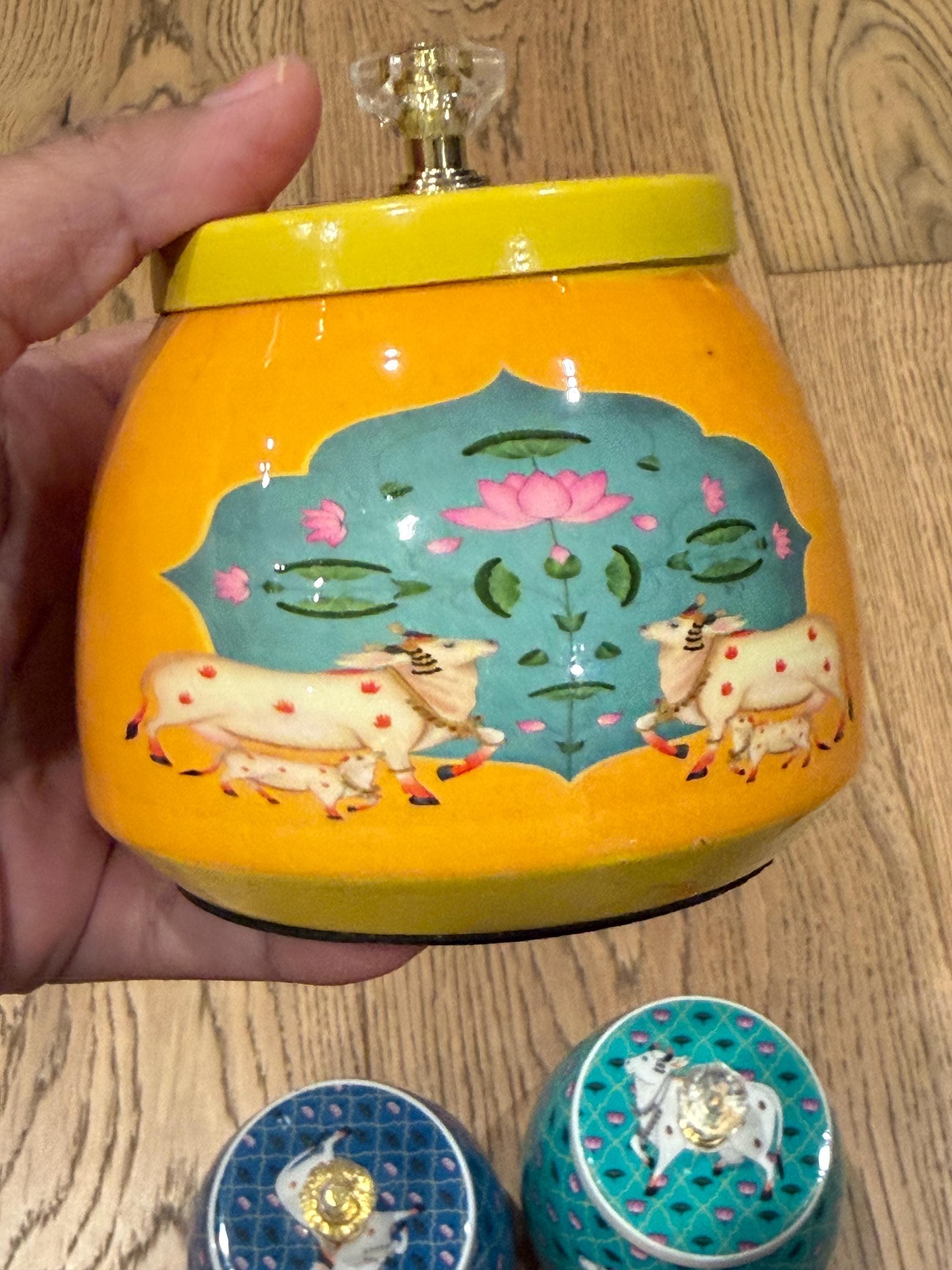 Pichwai Cow Jars Set of 5 USA | Indian Art Decorative Storage | Diwali Gift | Housewarming Return Gift