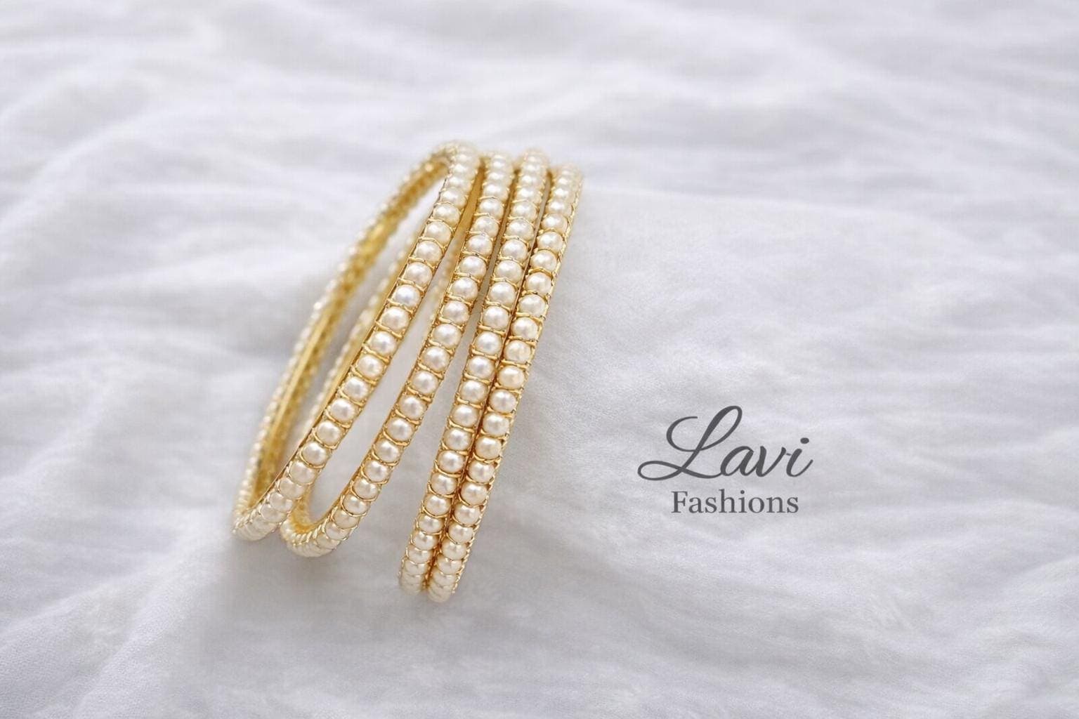 Gold Finished Shell Pearl Bangles Set (4 Pieces) – Indian Saree Jewelry