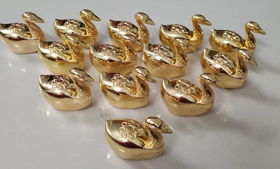 Gold Duck Kumkum Holder | Indian Ethnic Haldi Thamboolam Return Gift (2 inch)