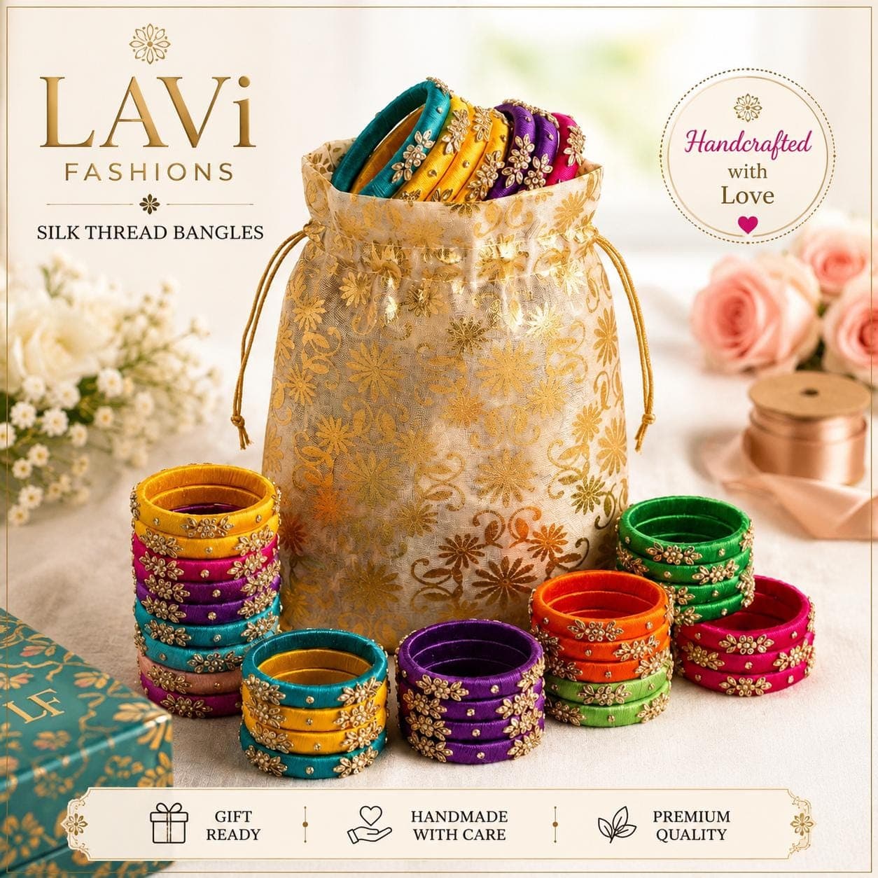 Handmade Silk Thread Bangles | Indian Wedding Jewelry | Saree Accessories | Bridal Bangles | Festive Gift for Her | Kundan Bangles