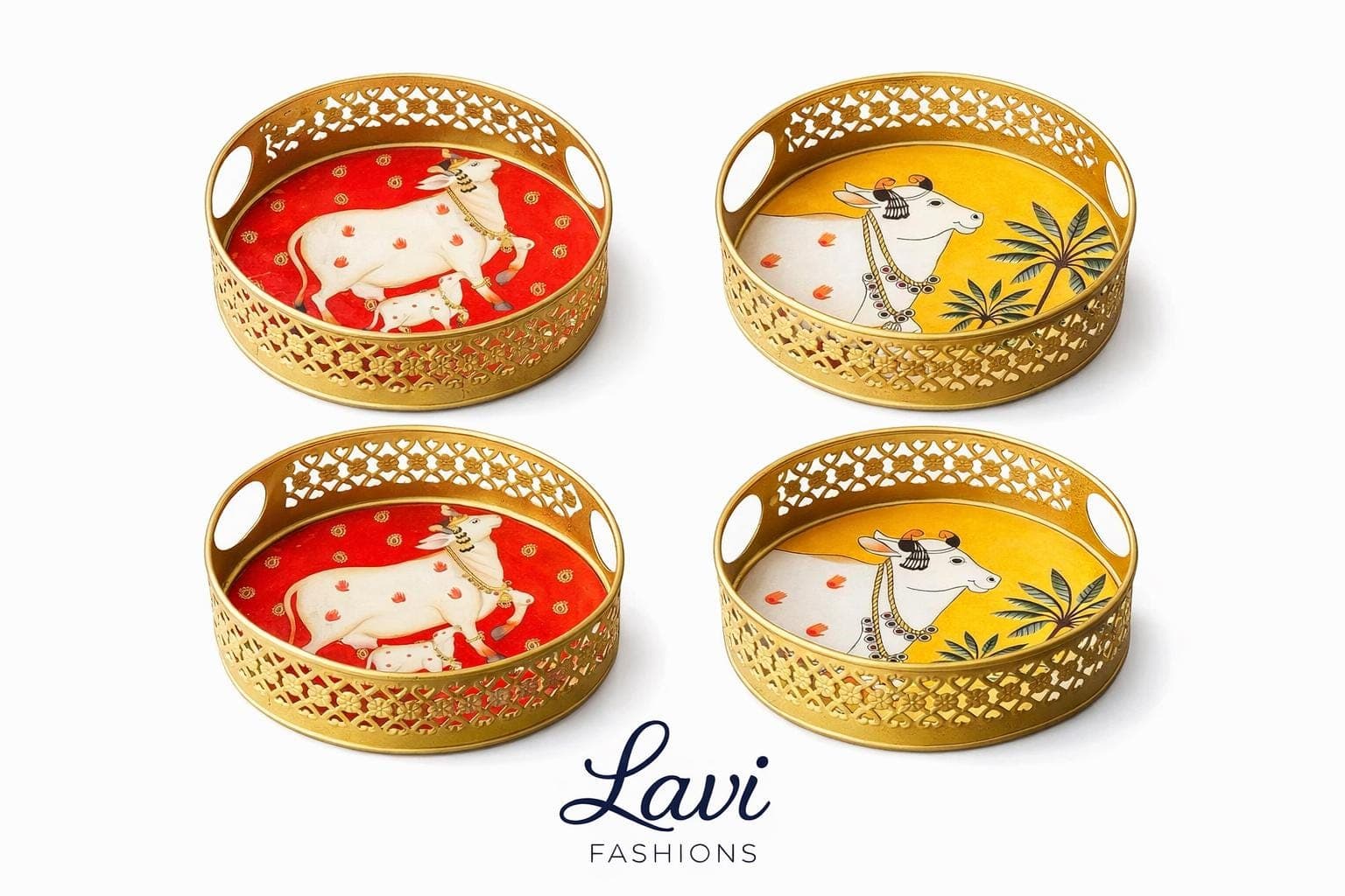 Pichwai Cow Print Metal Tray | Indian Decorative Home Decor, Wedding Return Gift (6 Inch)