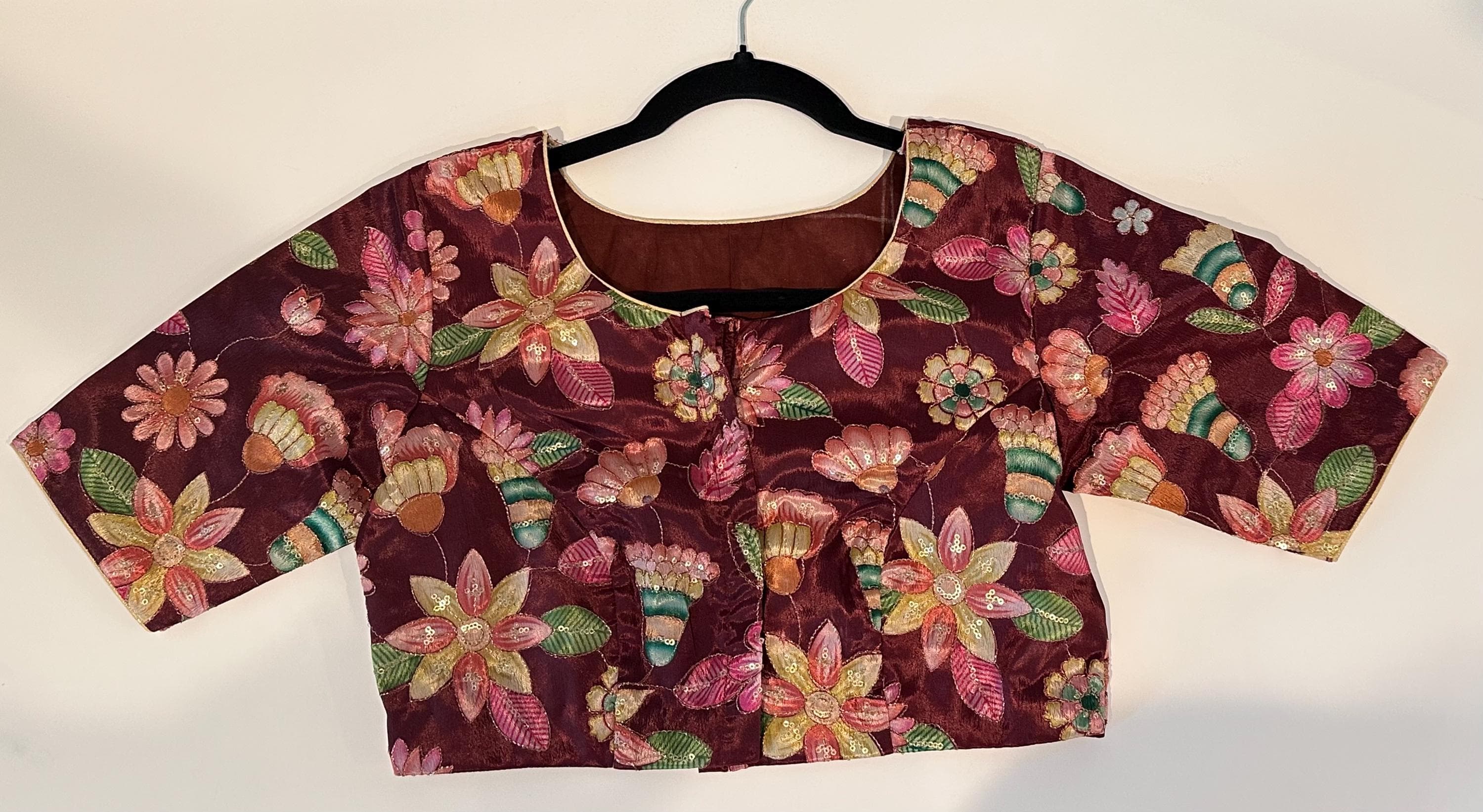 Kalamkari Silk Blouse: Indian Traditional Saree Blouse with Floral Embroidery