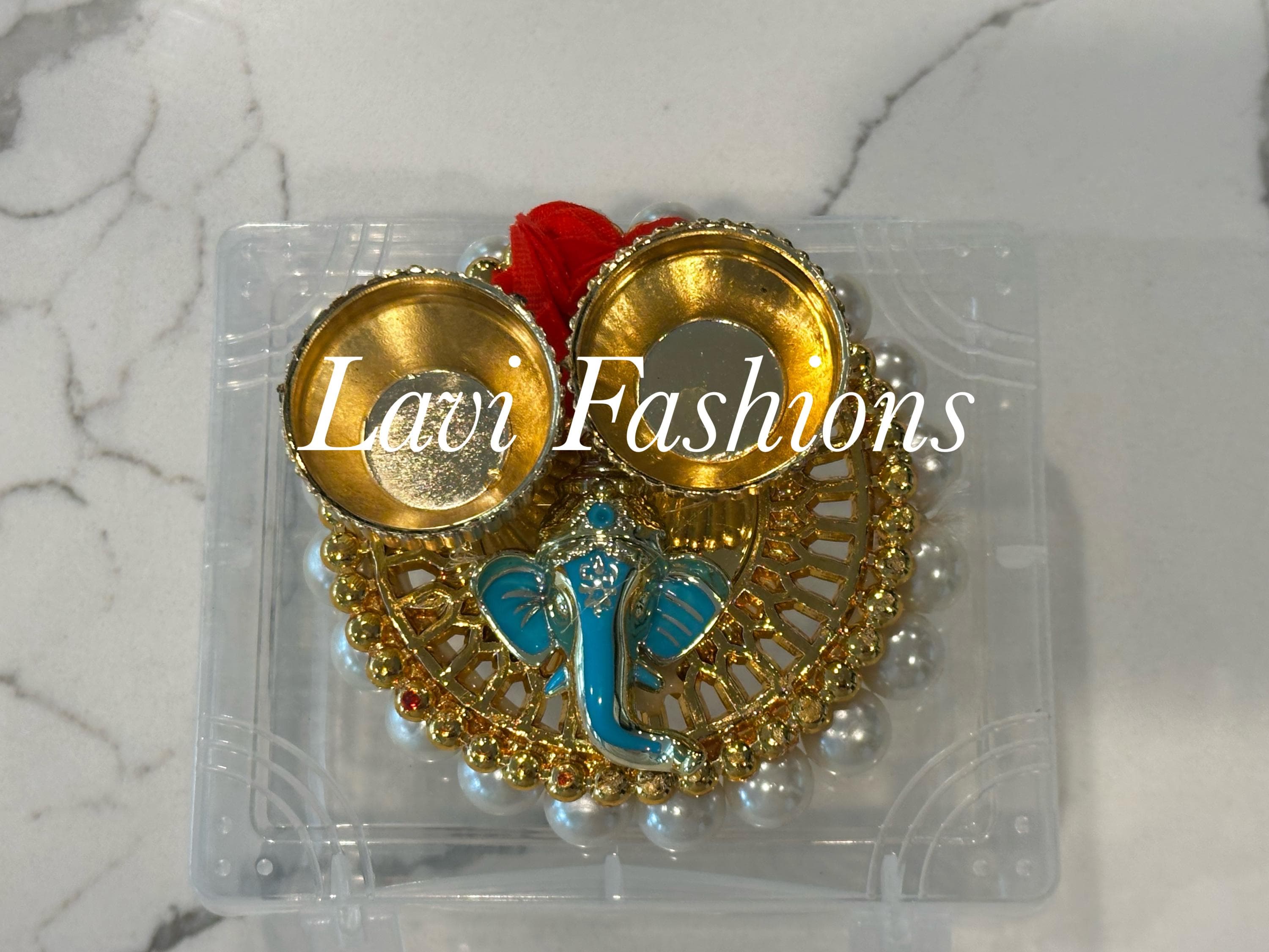 Ganesha Haldi Kumkum Holder | Indian Ethnic Haldi Thamboolam Favor (3" Boxed)