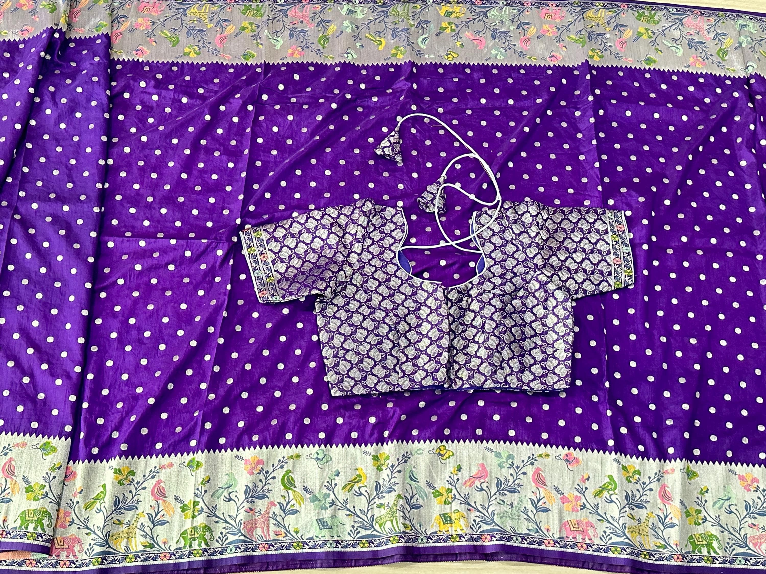 Purple Munga Crepe Saree | Paithani Border, Brocade Blouse