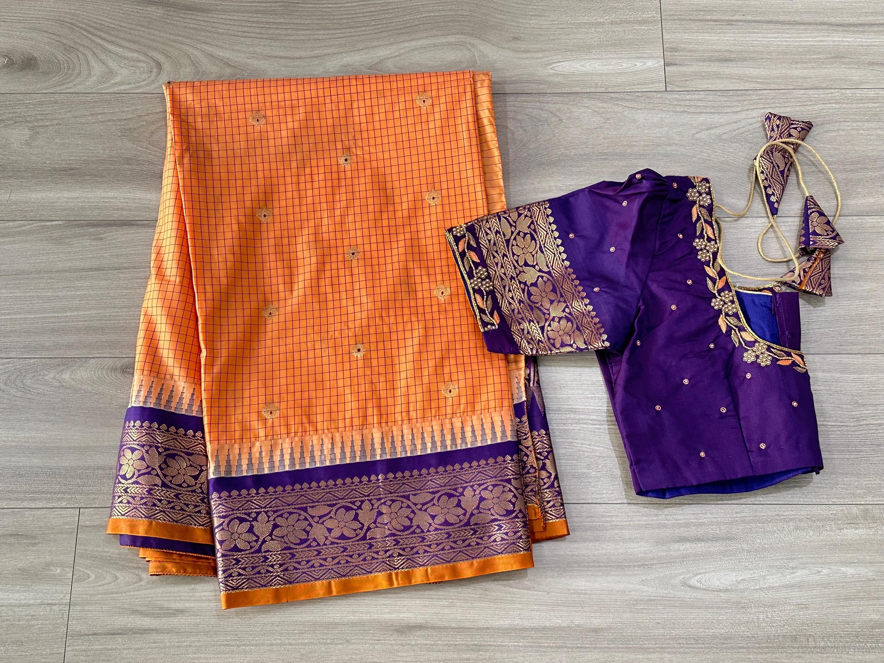 Gadwal Semi Pattu Silk Saree with Maggam Work Blouse