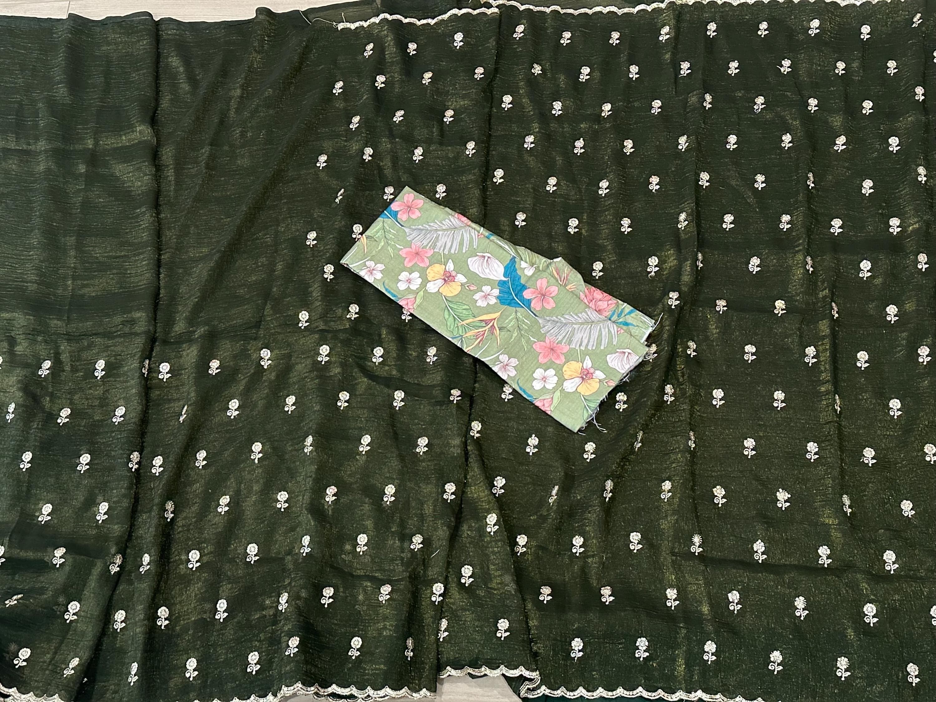 Tissue Chiffon Saree With Unstitched Blouse Piece