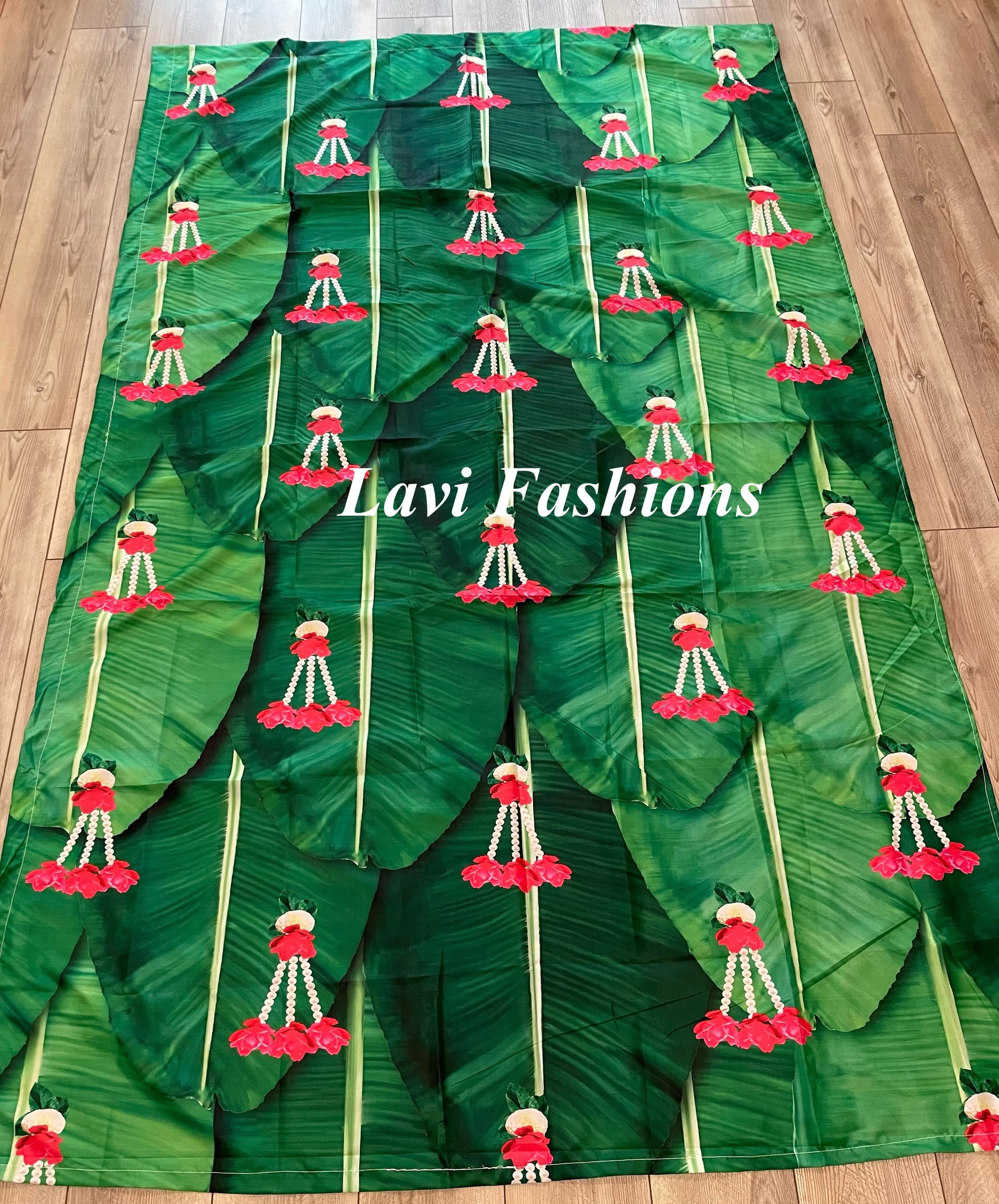 Ethnic Banana Leaf Backdrop, Green Festive Event Decor, Crush Satin Fabric 92”x56”