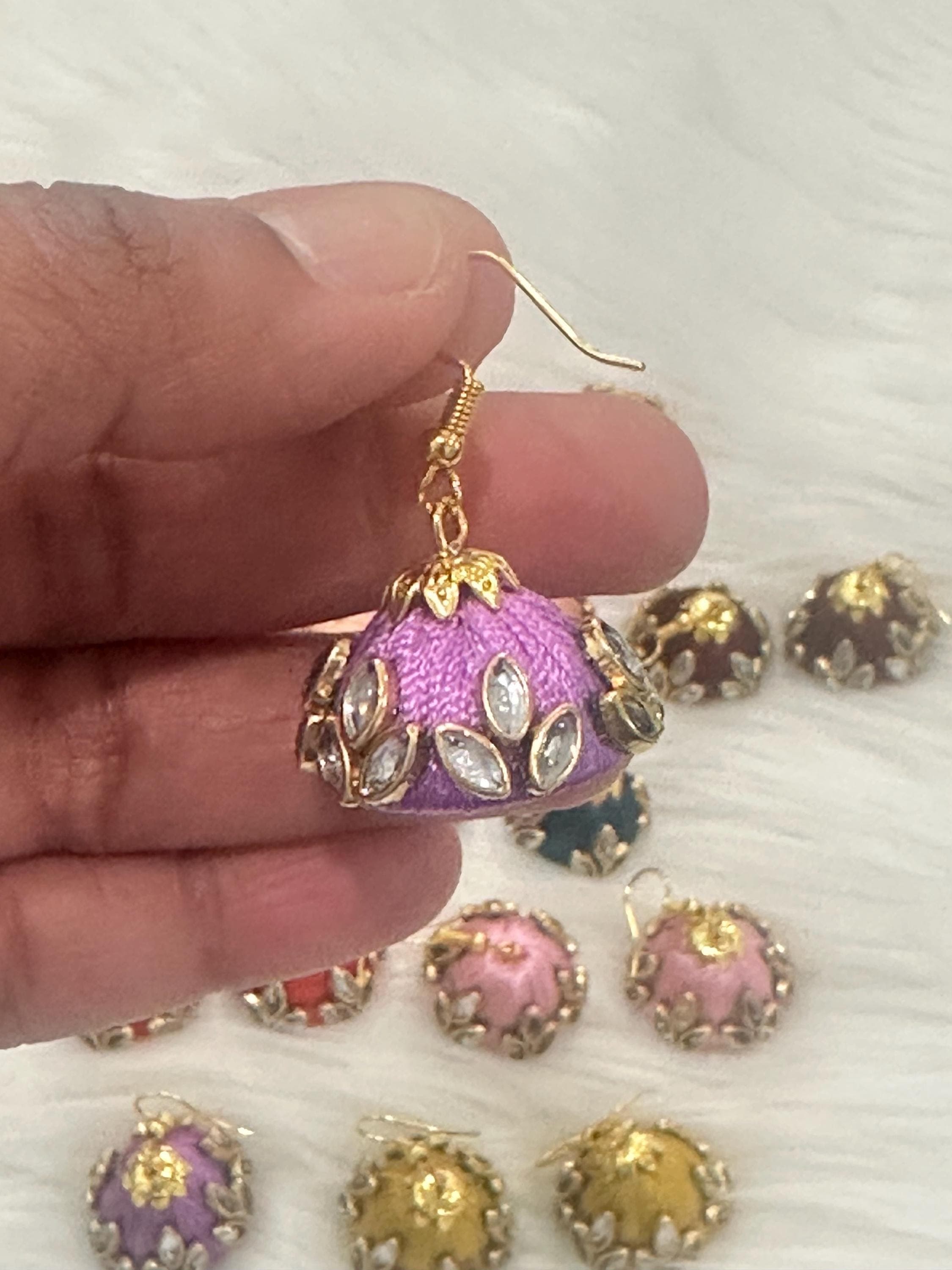 Indian Silk Thread Earrings for Women Pack Of 1 Pair/ Indian Return Gifts for Mehandi , Baby shower, Marriage, Diwali, Pooja